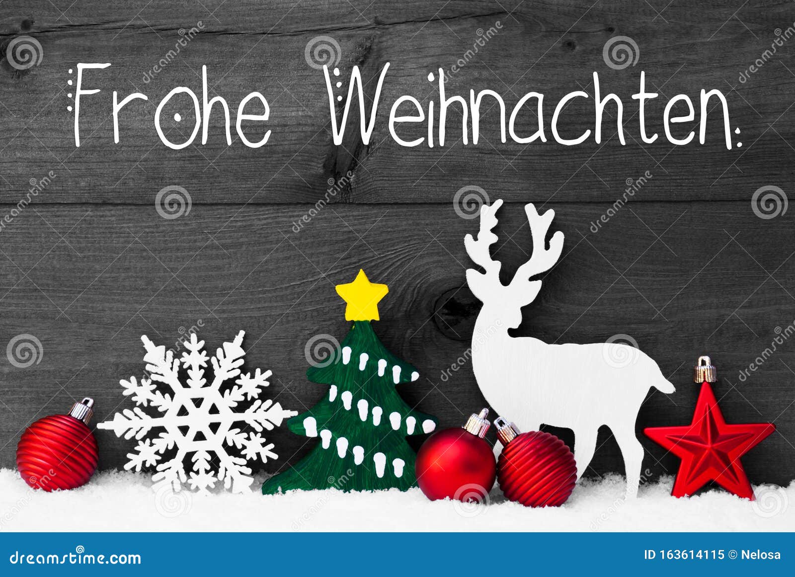 Ornament Snow Tree Red Ball Frohe Weihnachten Mean Merry Christmas Stock Image Image Of Decor Snowflake 163614115