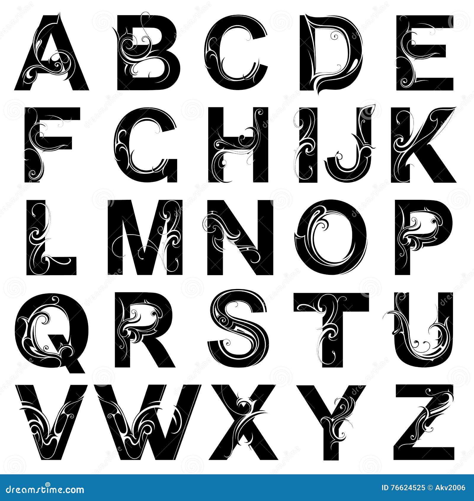 Ornamental alphabet set stock vector. Illustration of vector - 76624525
