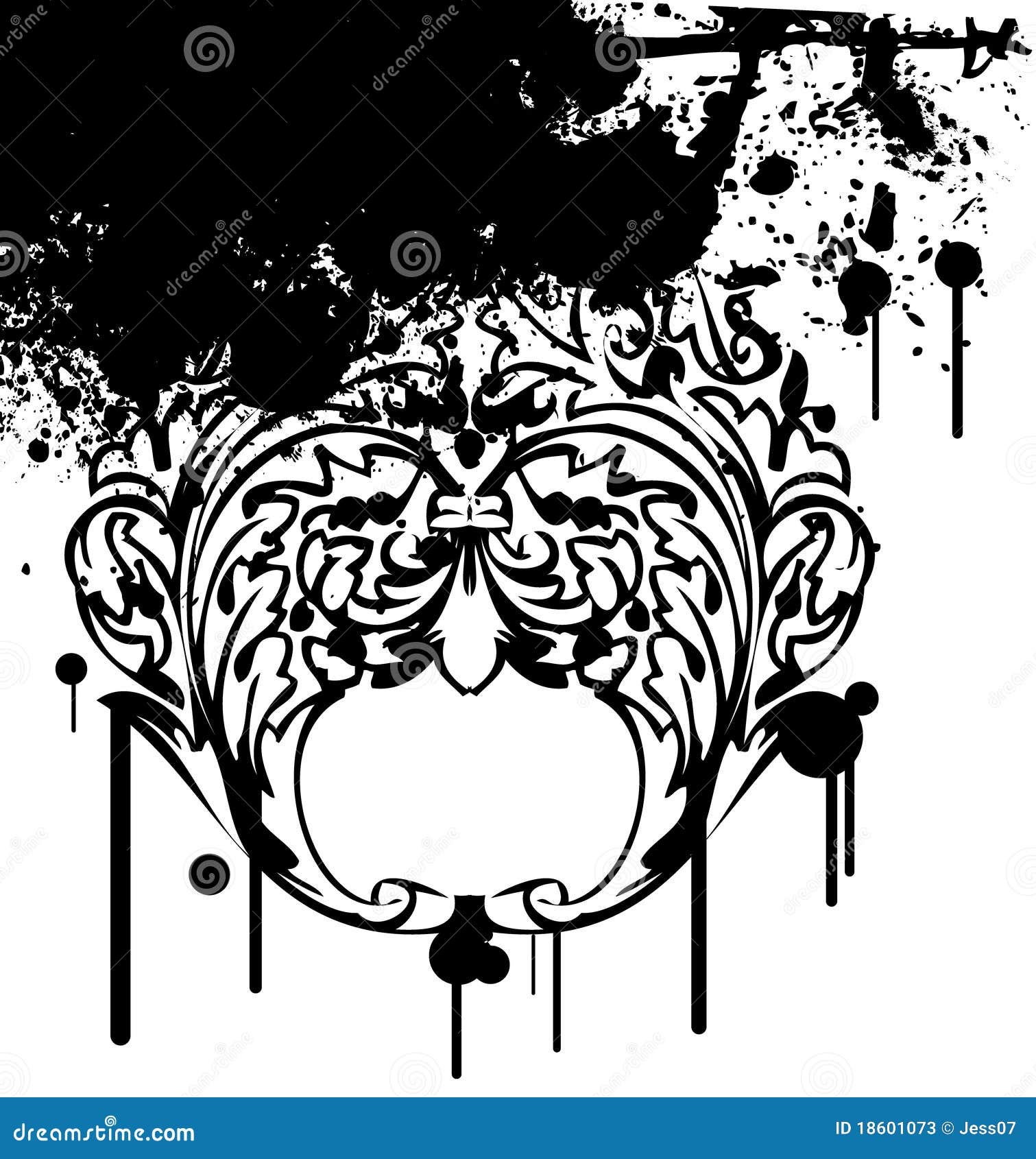 Ornamental Black Cat Head. Black Silhouette With Ornamental Drawing