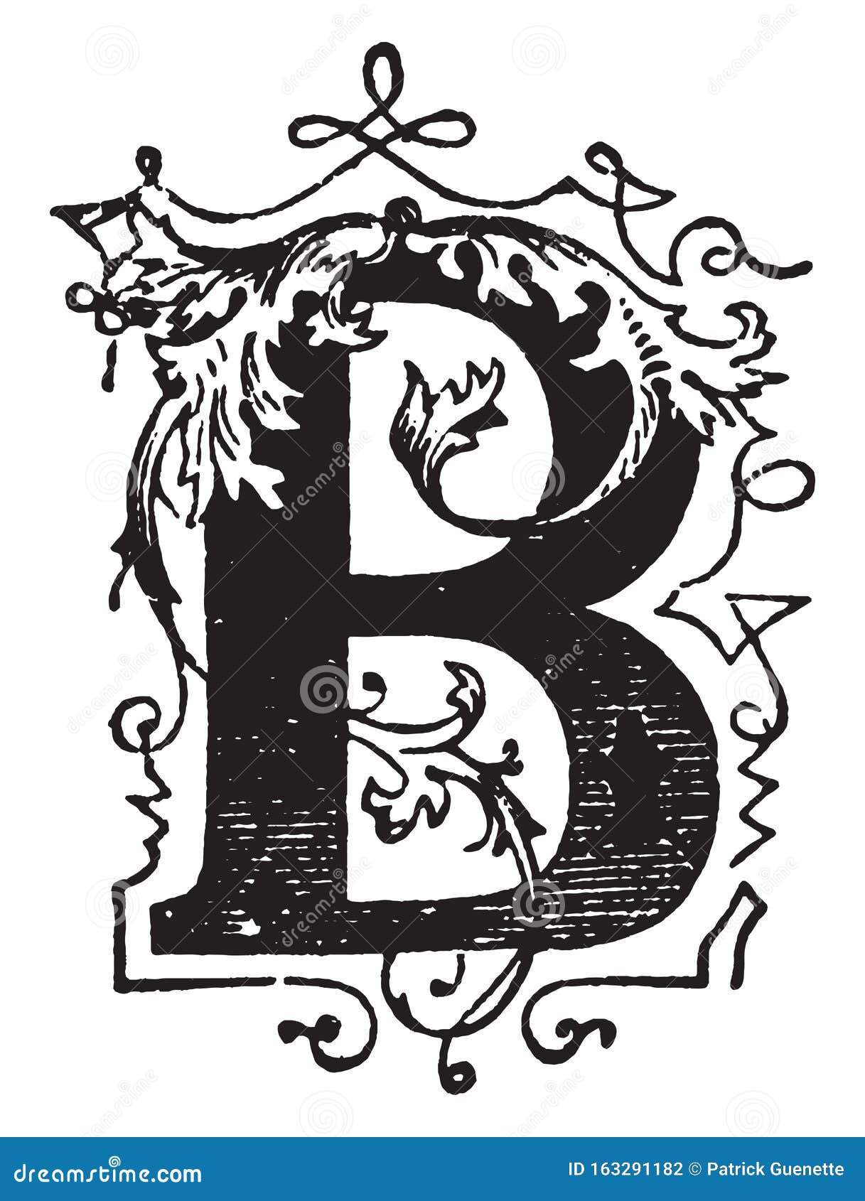 B, Ornamental Letter, Vintage Illustration Stock Vector - Illustration ...