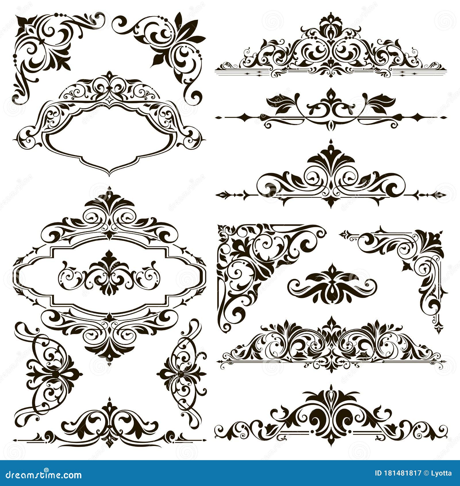 Ornamental Design Lace Borders and Corners Vector Set Art Deco Floral ...