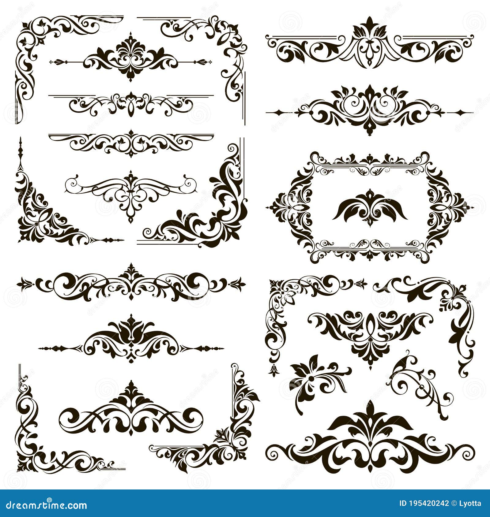 ornamental  lace borders and corners  set art deco floral ornaments s