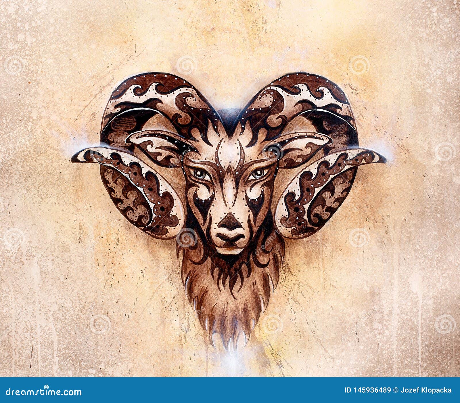 ornamental drawing aries sacred animal symbol 145936489