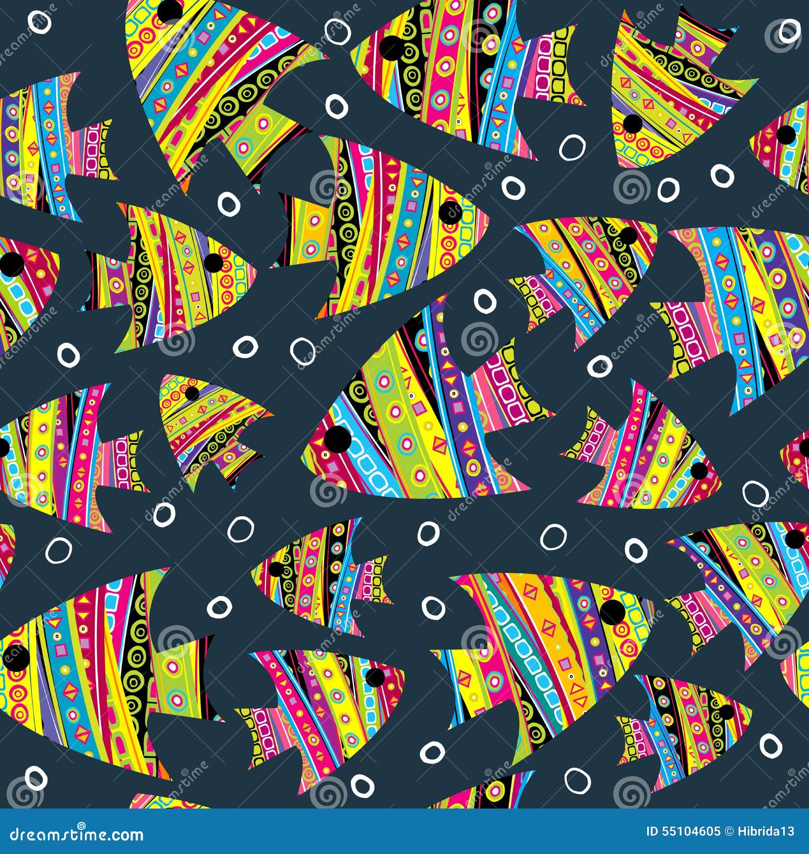 Ornamental Endless Seamless with Patterned Fishes Stock Vector