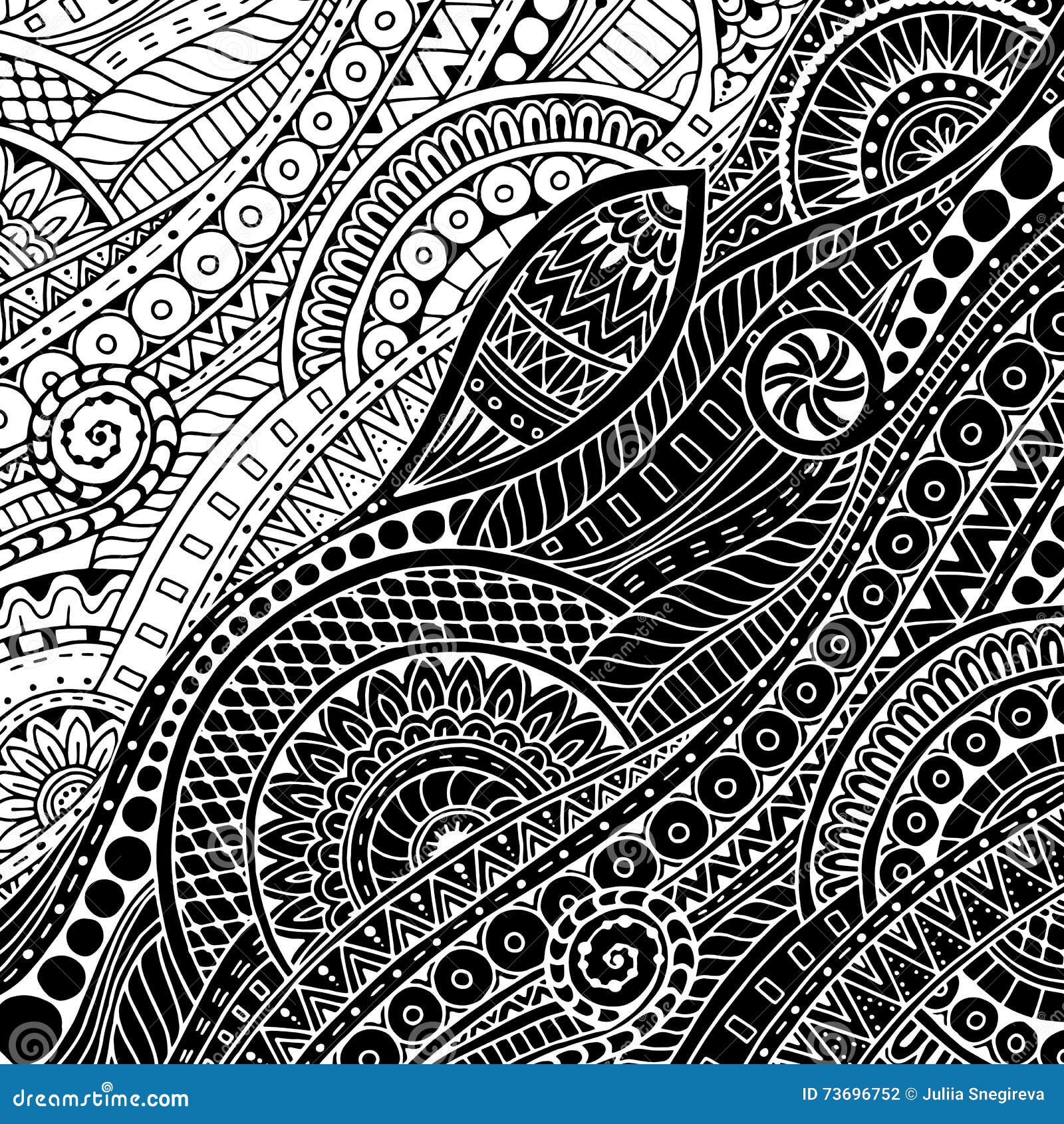 Ornamental Ethnic Black and White Pattern. Stock Vector - Illustration ...