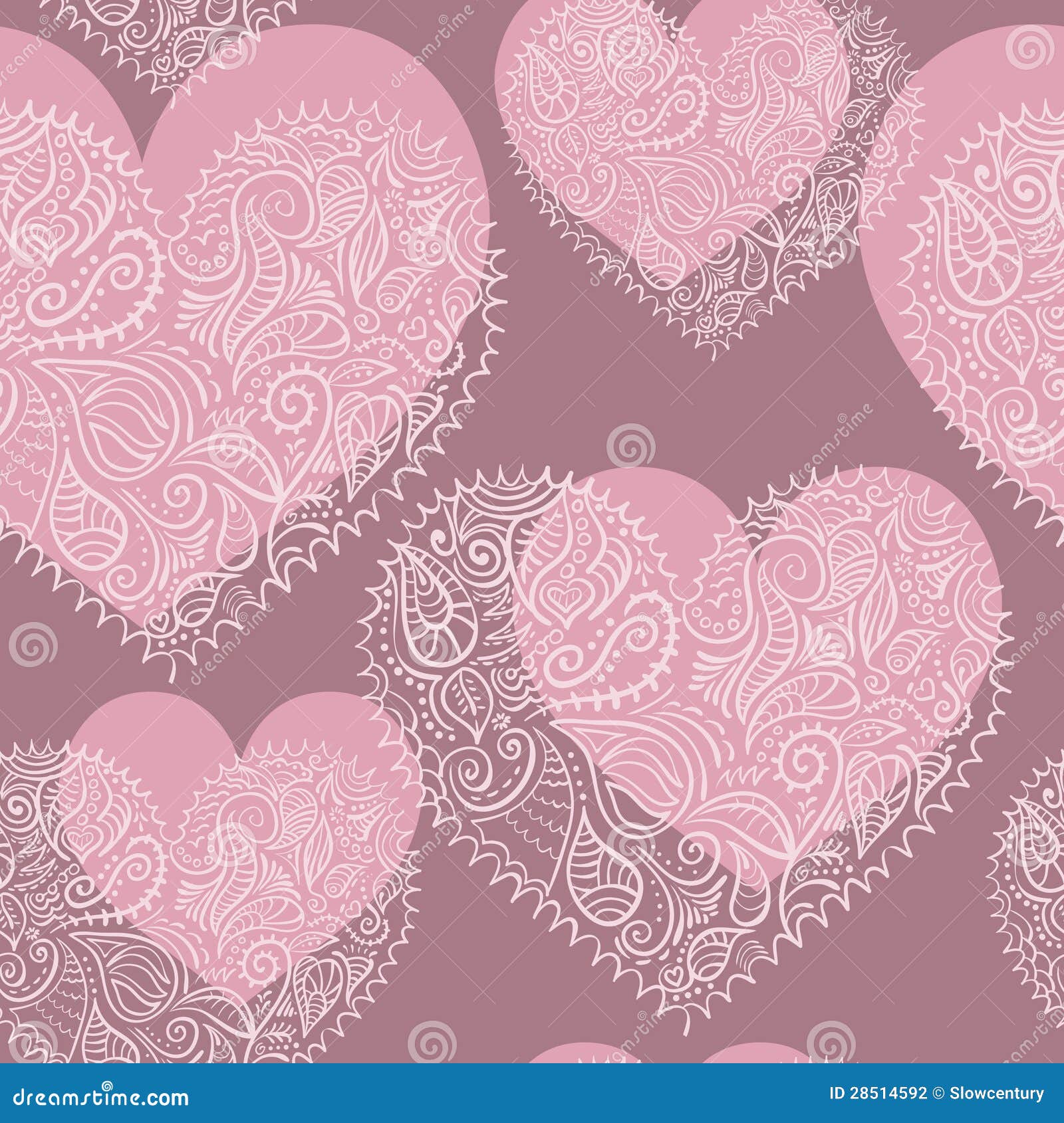 Ornamental Lace Hearts Seamless Pattern Stock Illustration