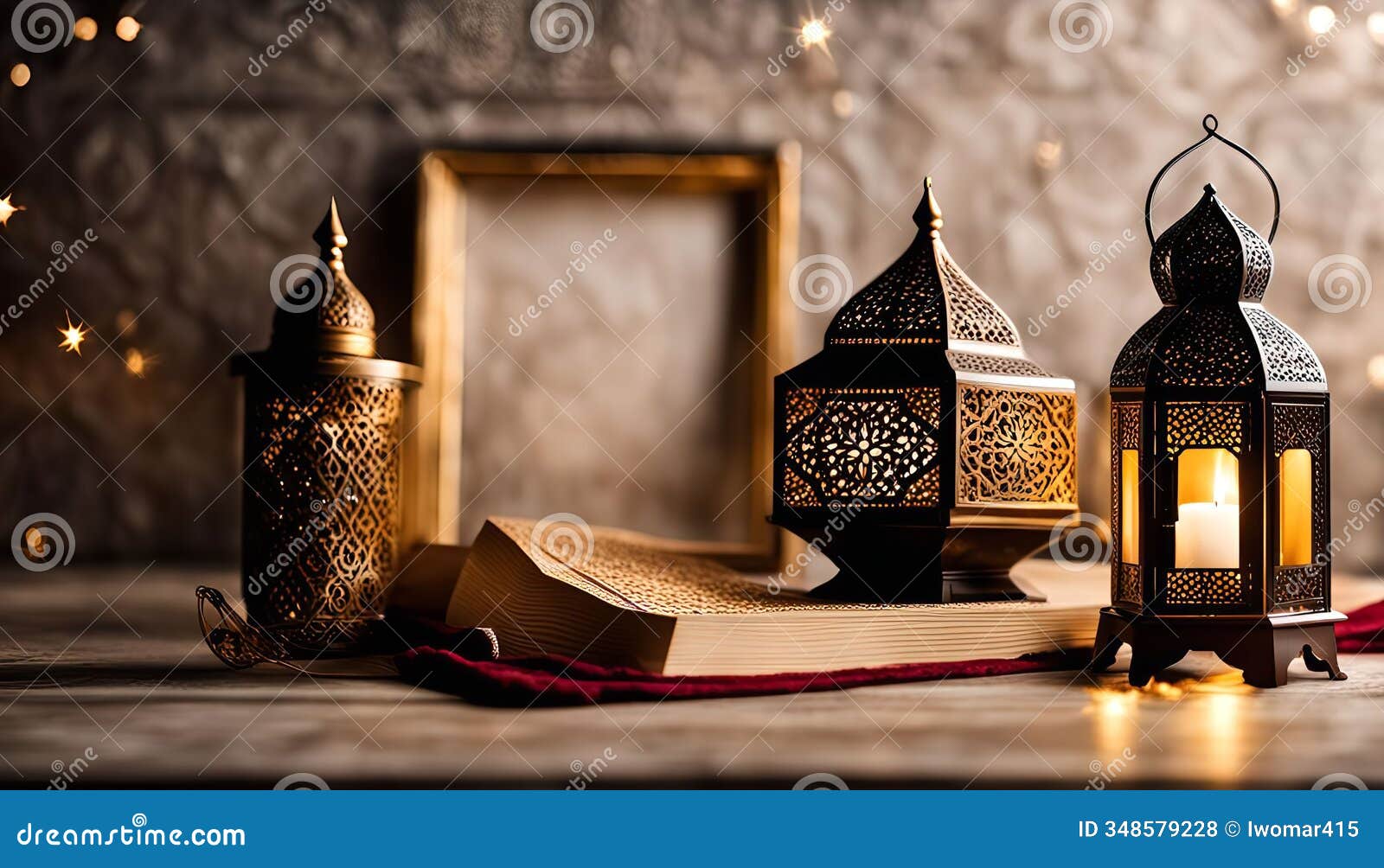 ornamental lanterns and quran book for ramadan