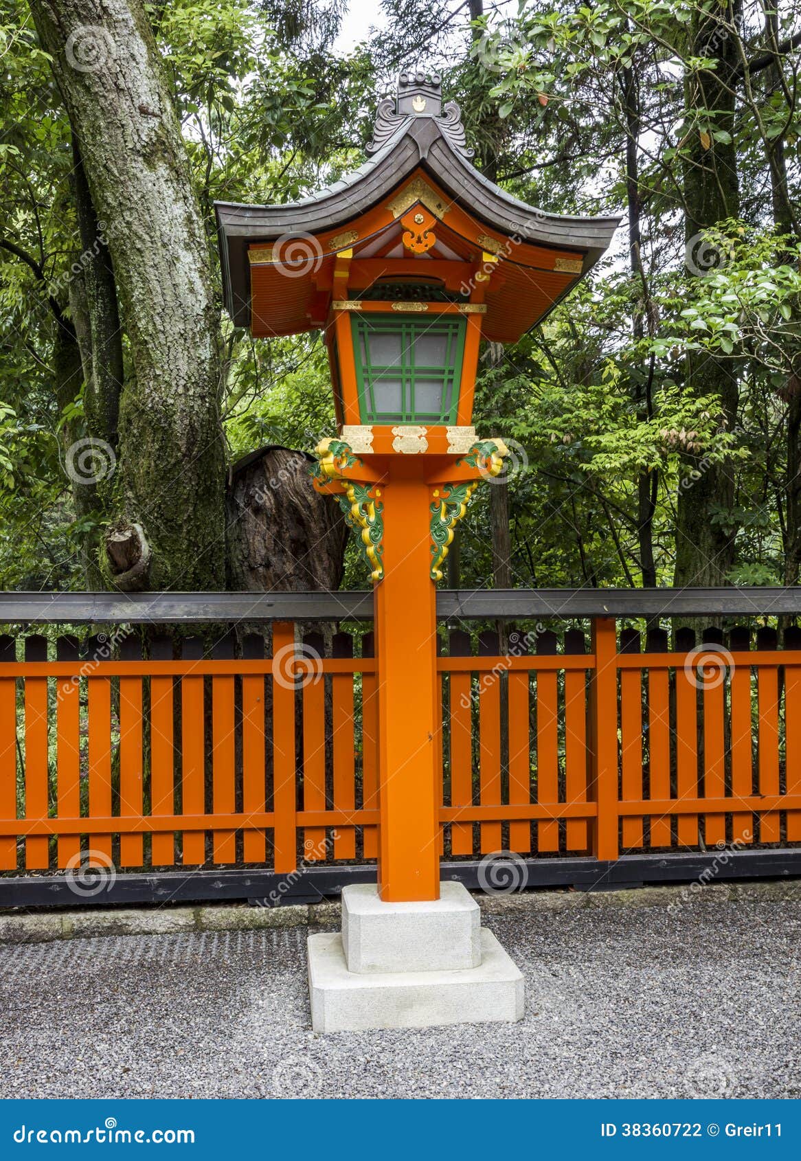 Ornamental Orange Wooden Lantern At A Japanese Shinto 
