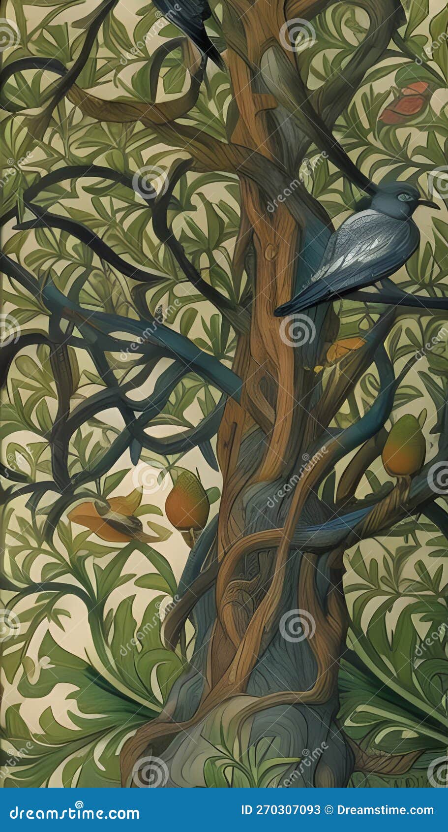 Ornamental Tree with birds stock illustration. Illustration of leaves ...