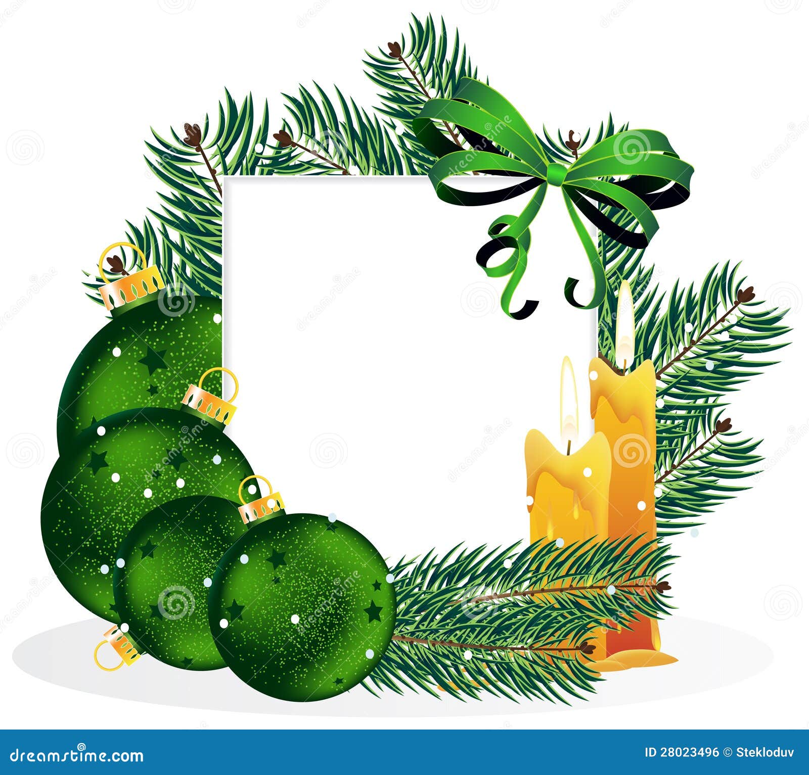 Ornamenti di Natale e filiali di pino.