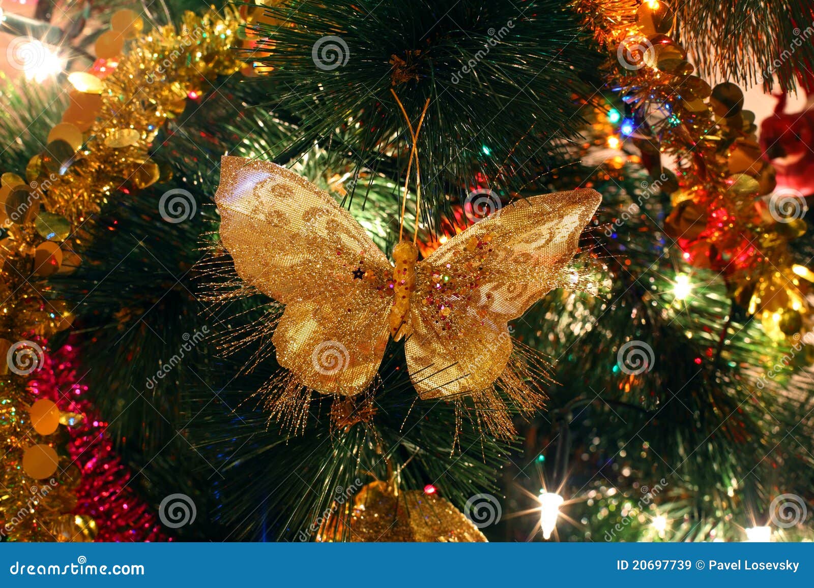 Ornamento Da árvore De Natal, Borboleta Brilhante Brilhante Imagem de Stock  - Imagem de dourado, adorno: 20697739