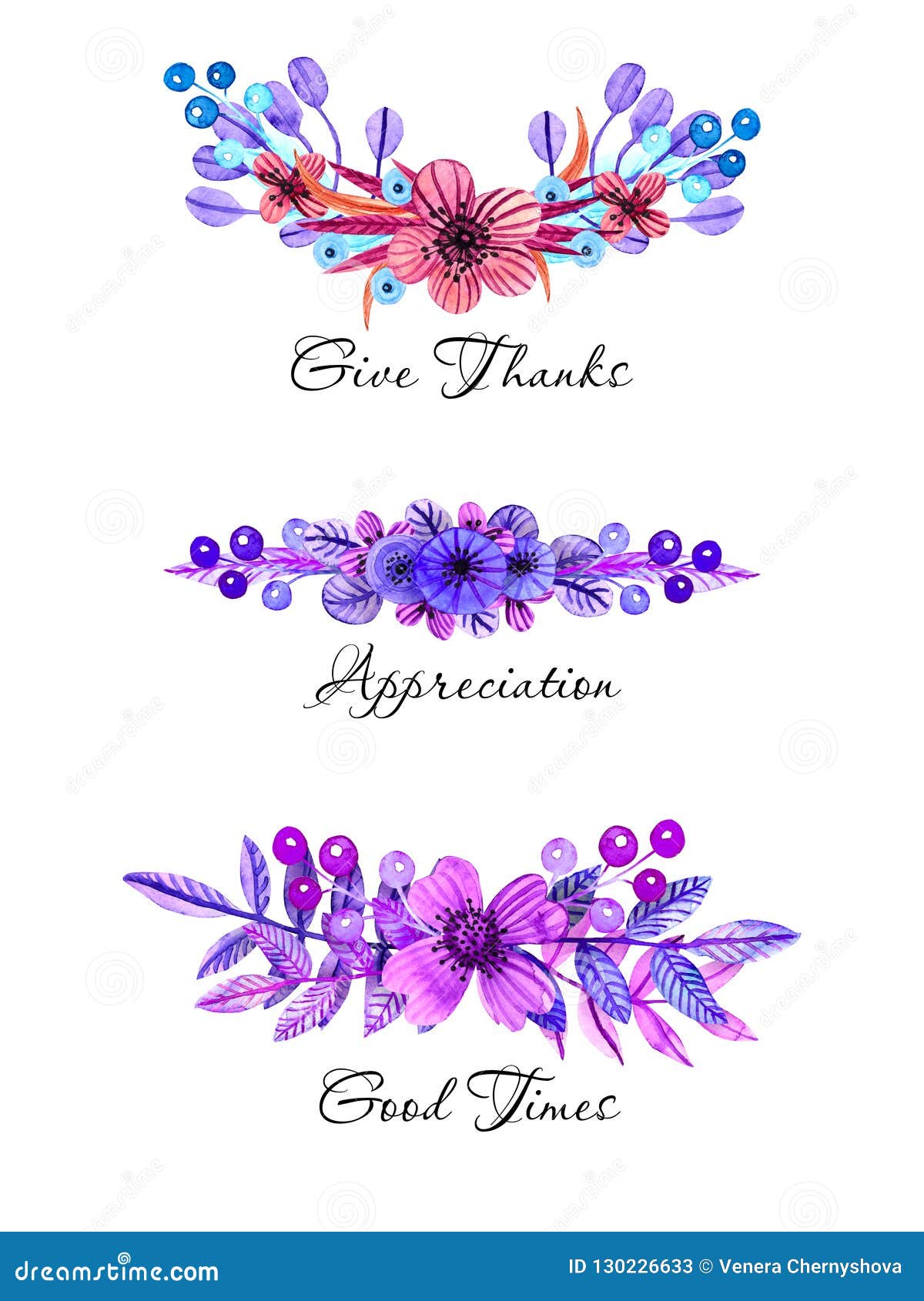 Ornamentos Florales De La Acuarela Para La Decoración De Las Tarjetas,  Invitaciones Stock de ilustración - Ilustración de lila, grazias: 130226633