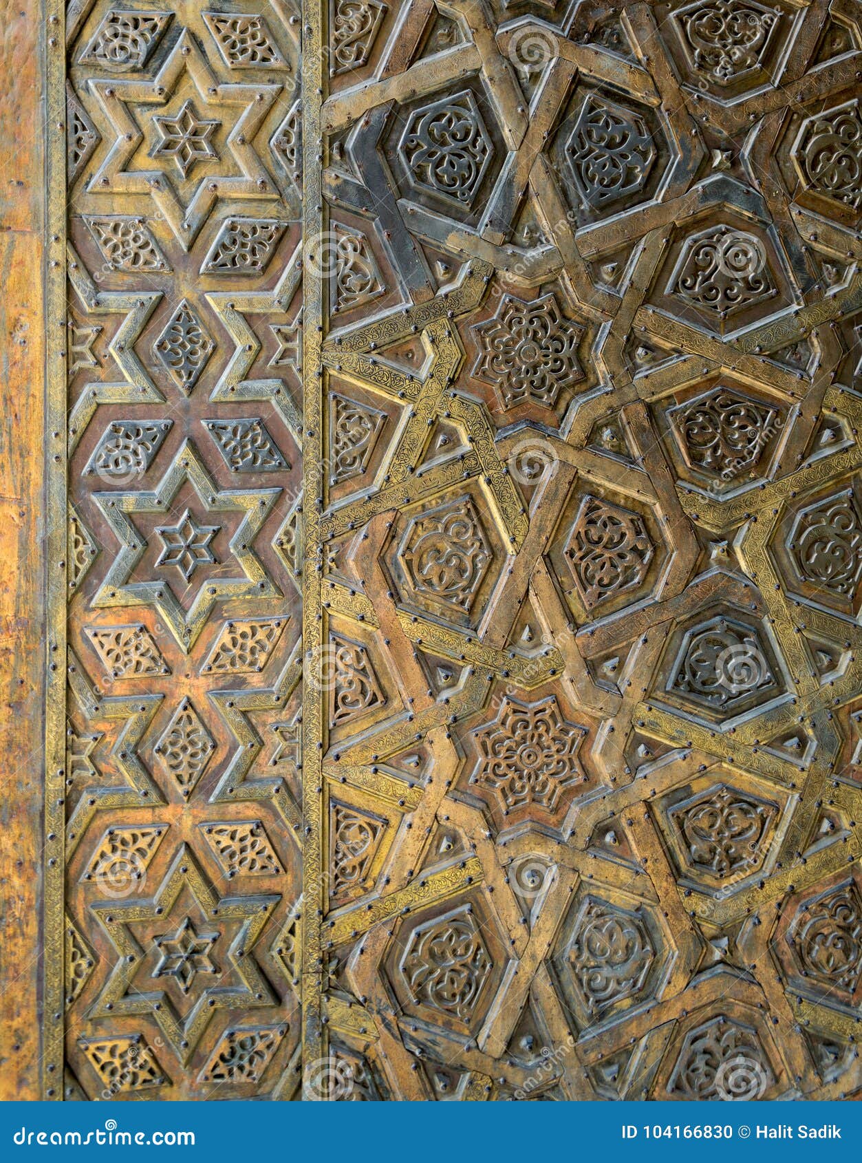 ornaments of the bronze-plate door of sultan qalawun mosque, old cairo, egypt