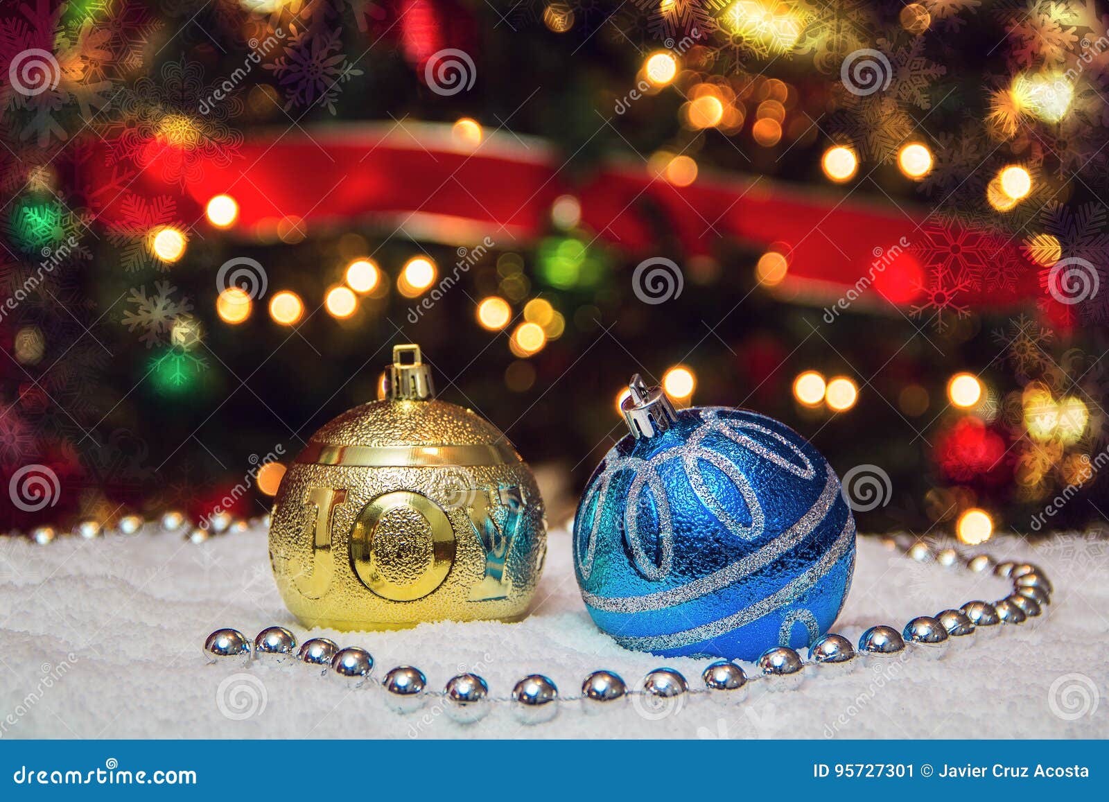 Ornaments with Christmas Tree on the Background Stock Image Image of