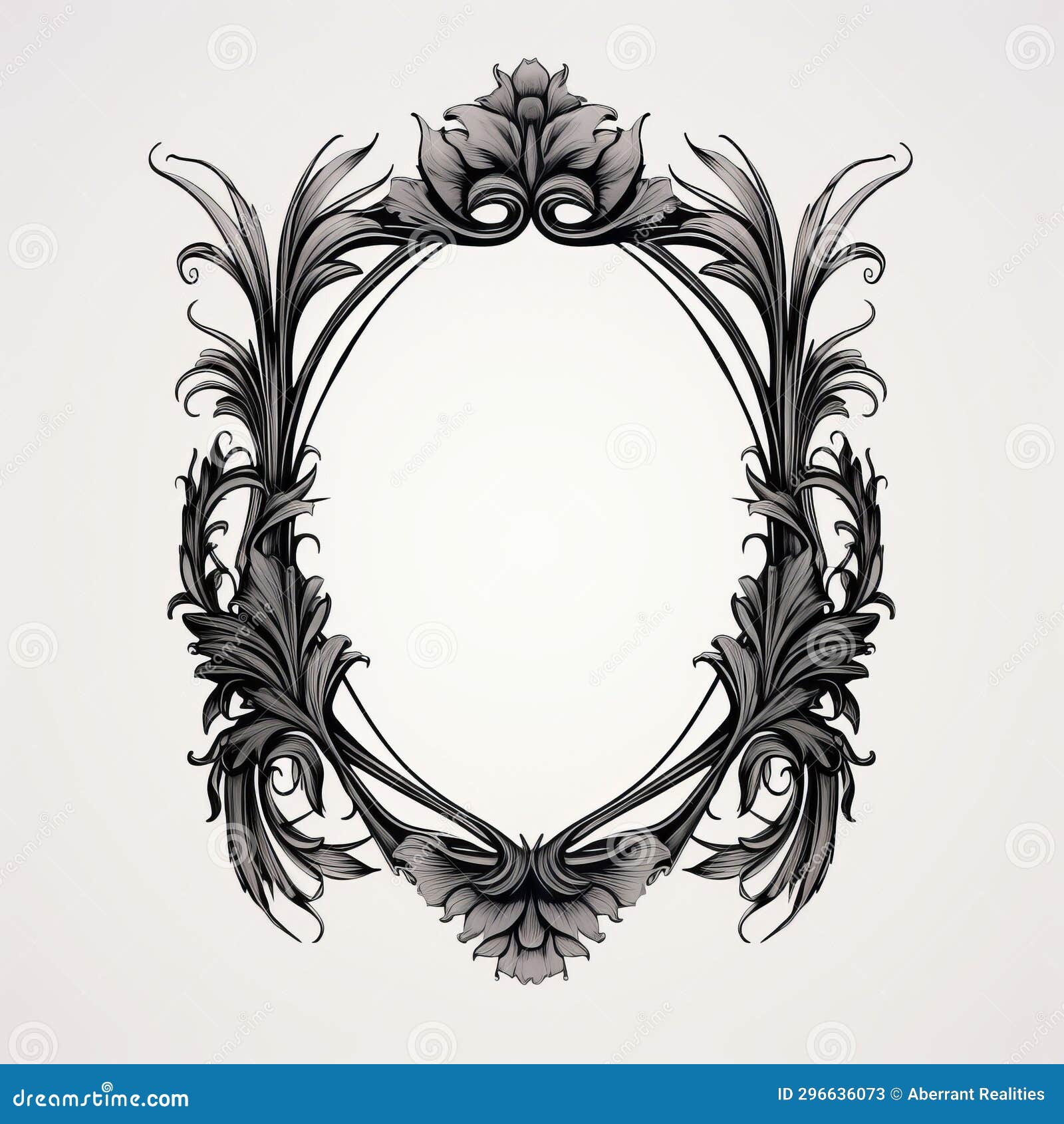 An Ornate Black and White Frame with a Floral Design Stock Illustration Illustration of