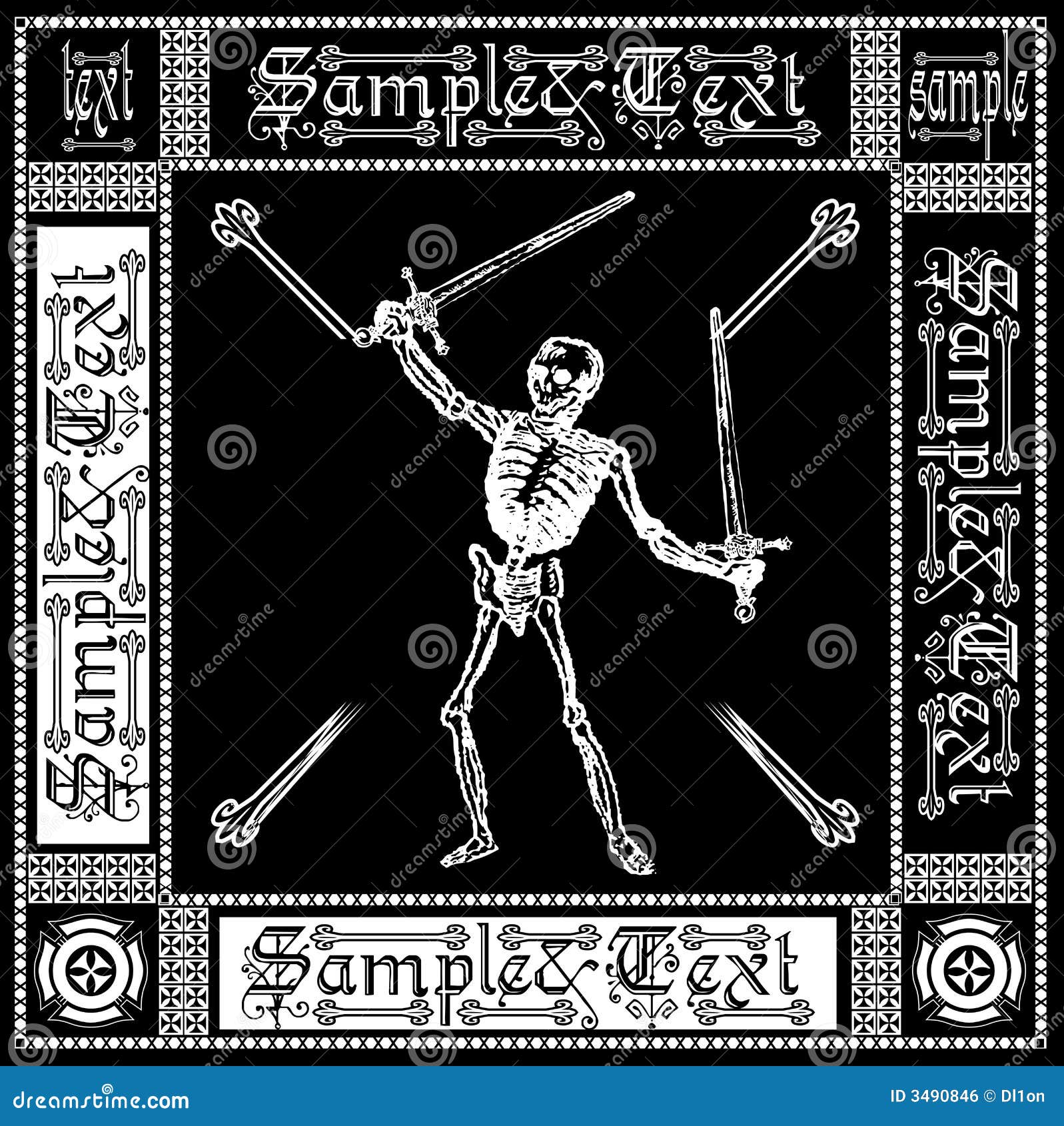 Ornate Black White Skeleton Stock Vector - Illustration of death, human