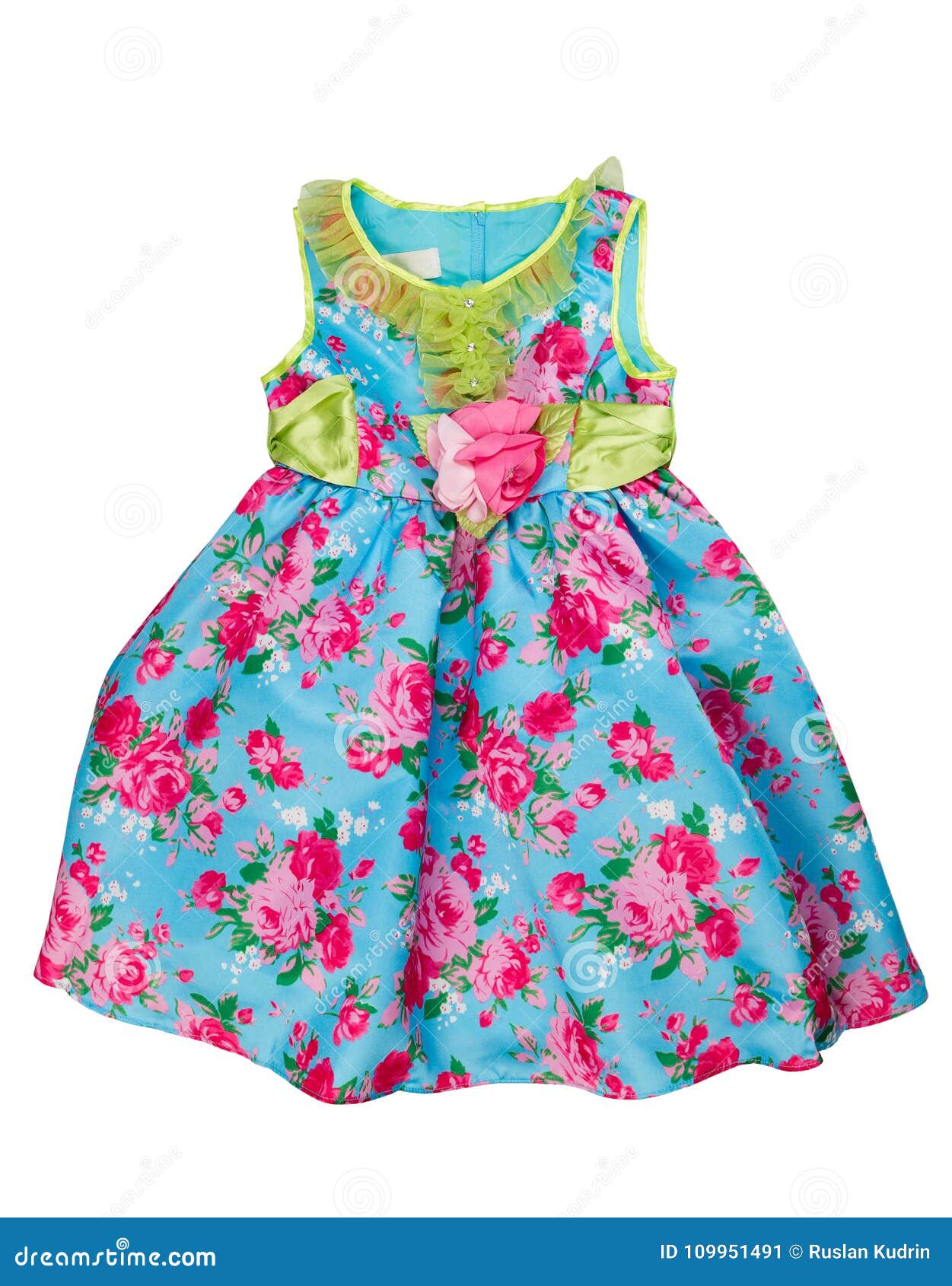 Ornate Children`s Dress with a Floral Pattern. Isolate on White Stock ...