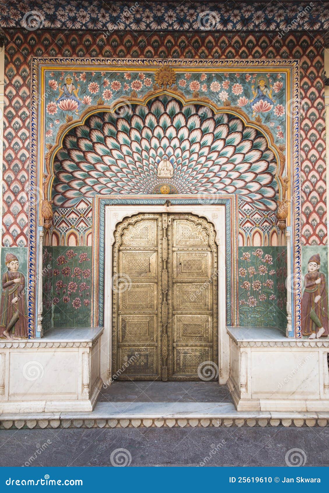 ornate door in city palace in jaipur, india