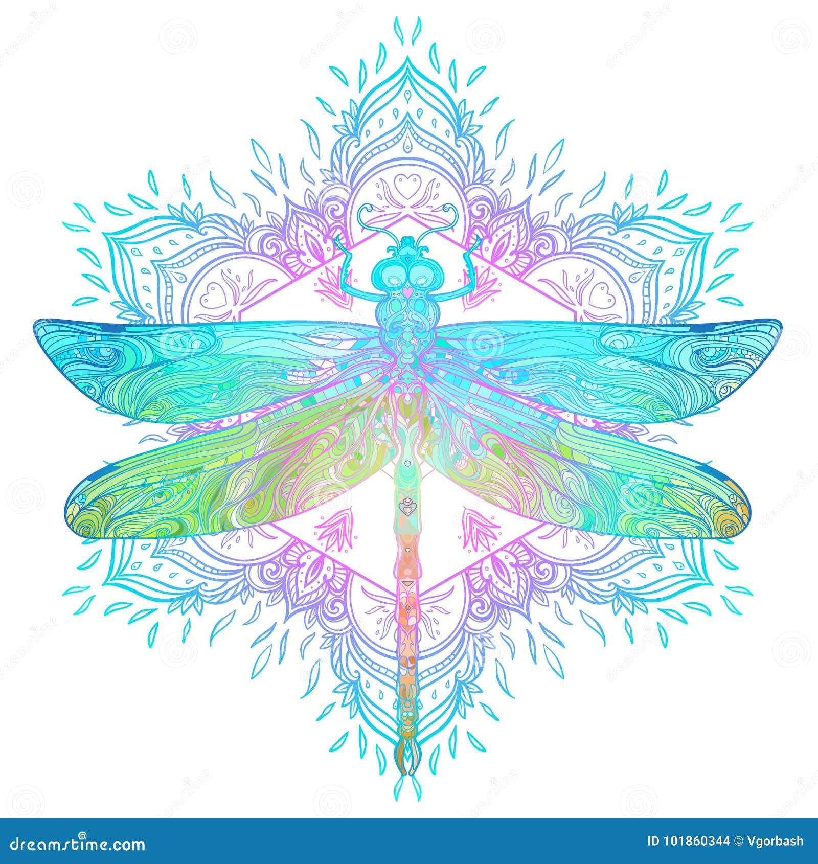 Download Ornate Dragonfly Over Colorful Round Mandala Pattern ...