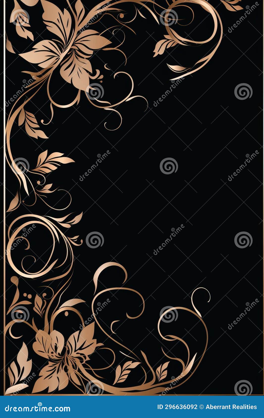 An Ornate Floral Border on a Black Background Stock Illustration