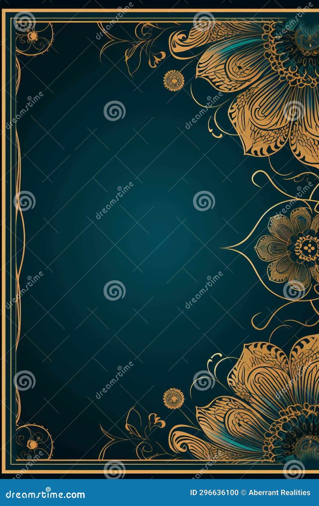 An Ornate Floral Design on a Dark Blue Background Stock Illustration