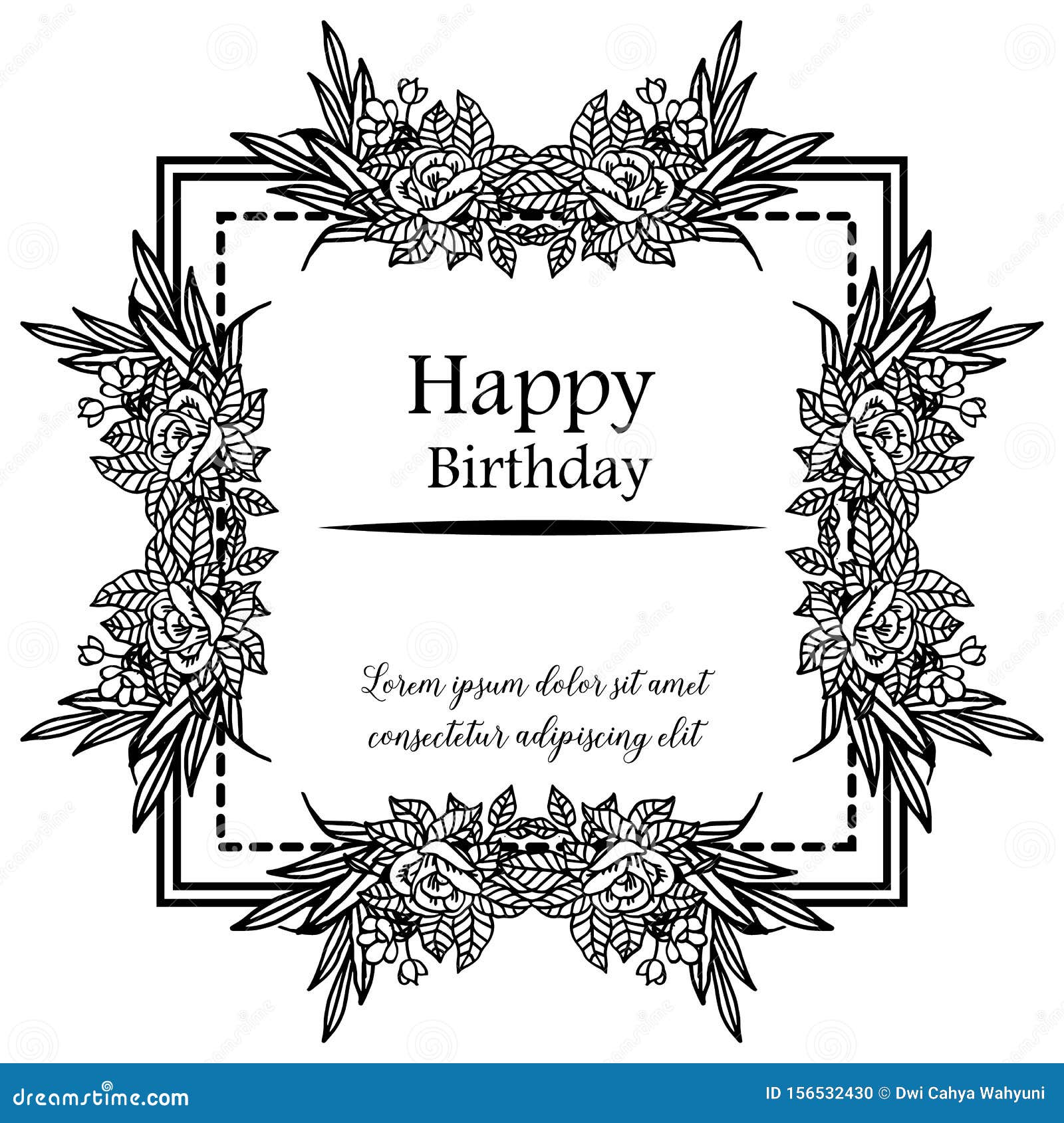 Ornate Flower Frame, with Lettering of Happy Birthday, for Shape of ...