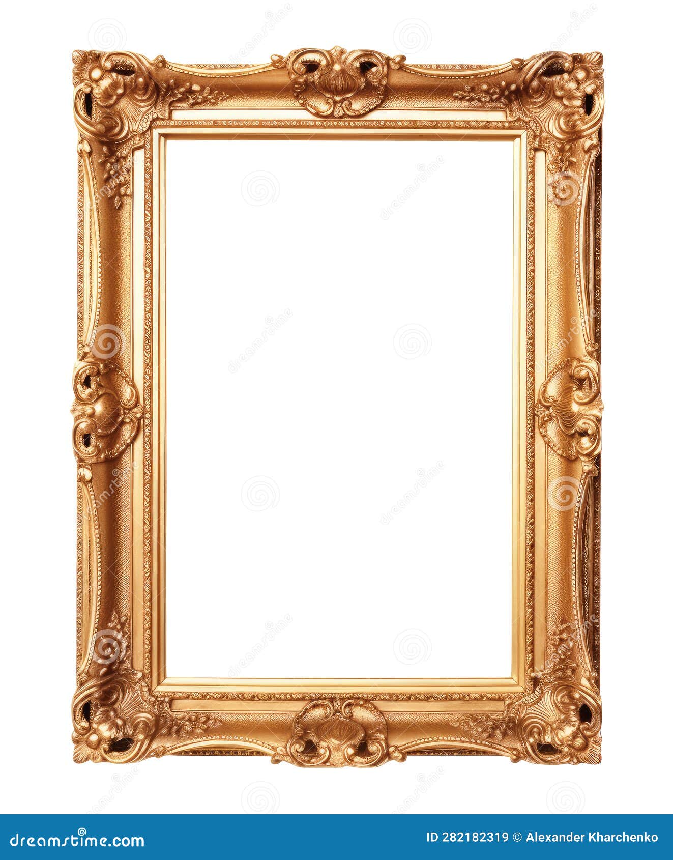 Ornate Gold Picture Frame Isolated on a White Background. Generative AI