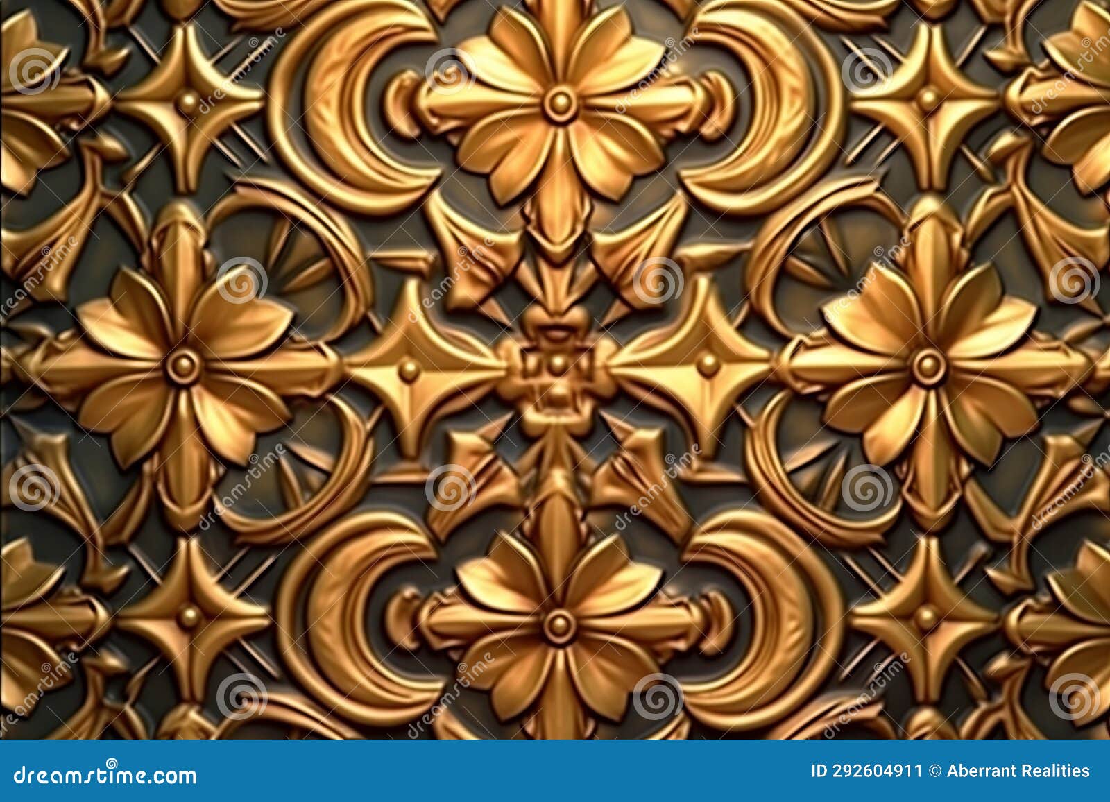 An Ornate Gold Wallpaper with Flowers on it Stock Illustration