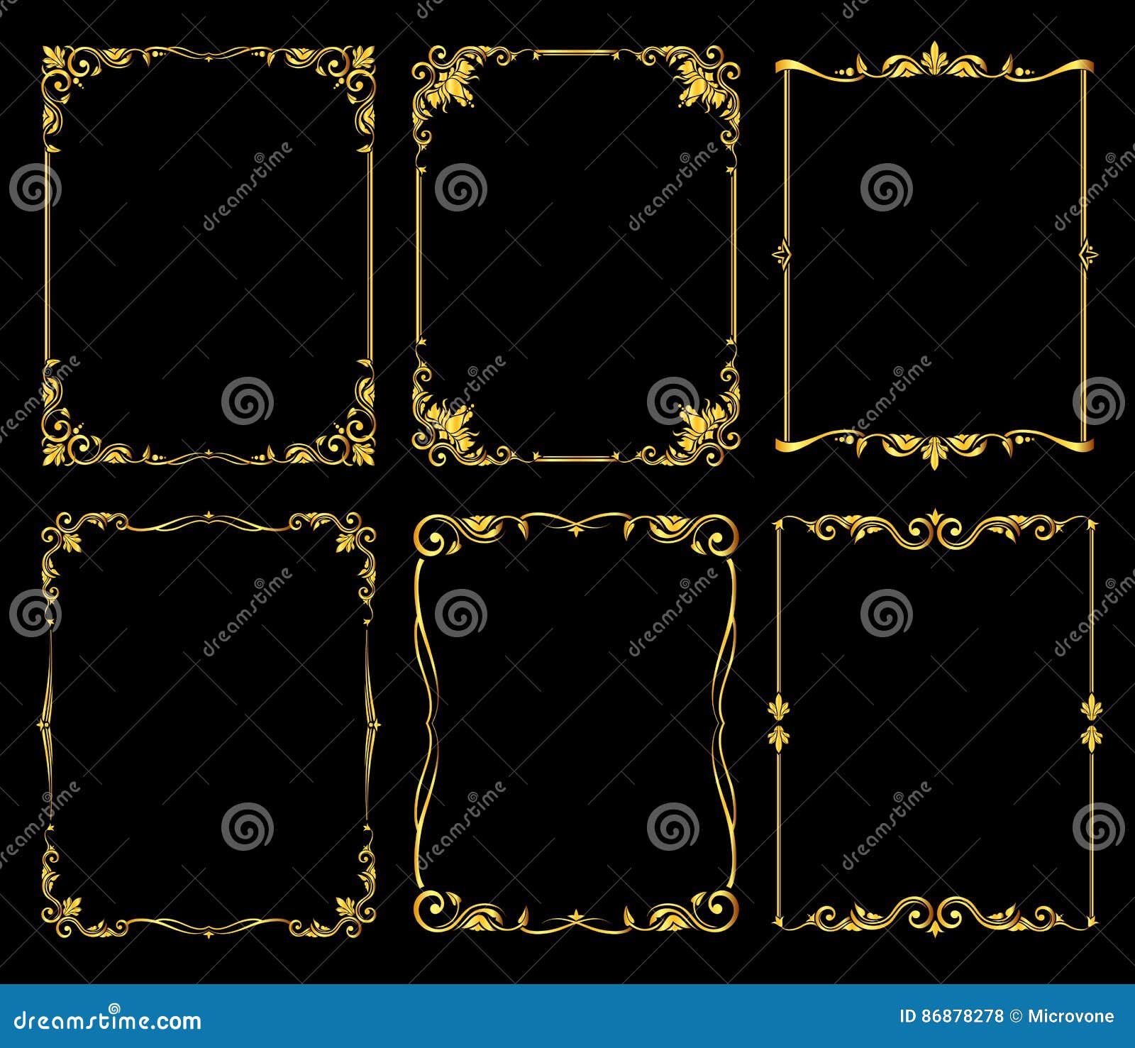 ornate golden  frames set over black background