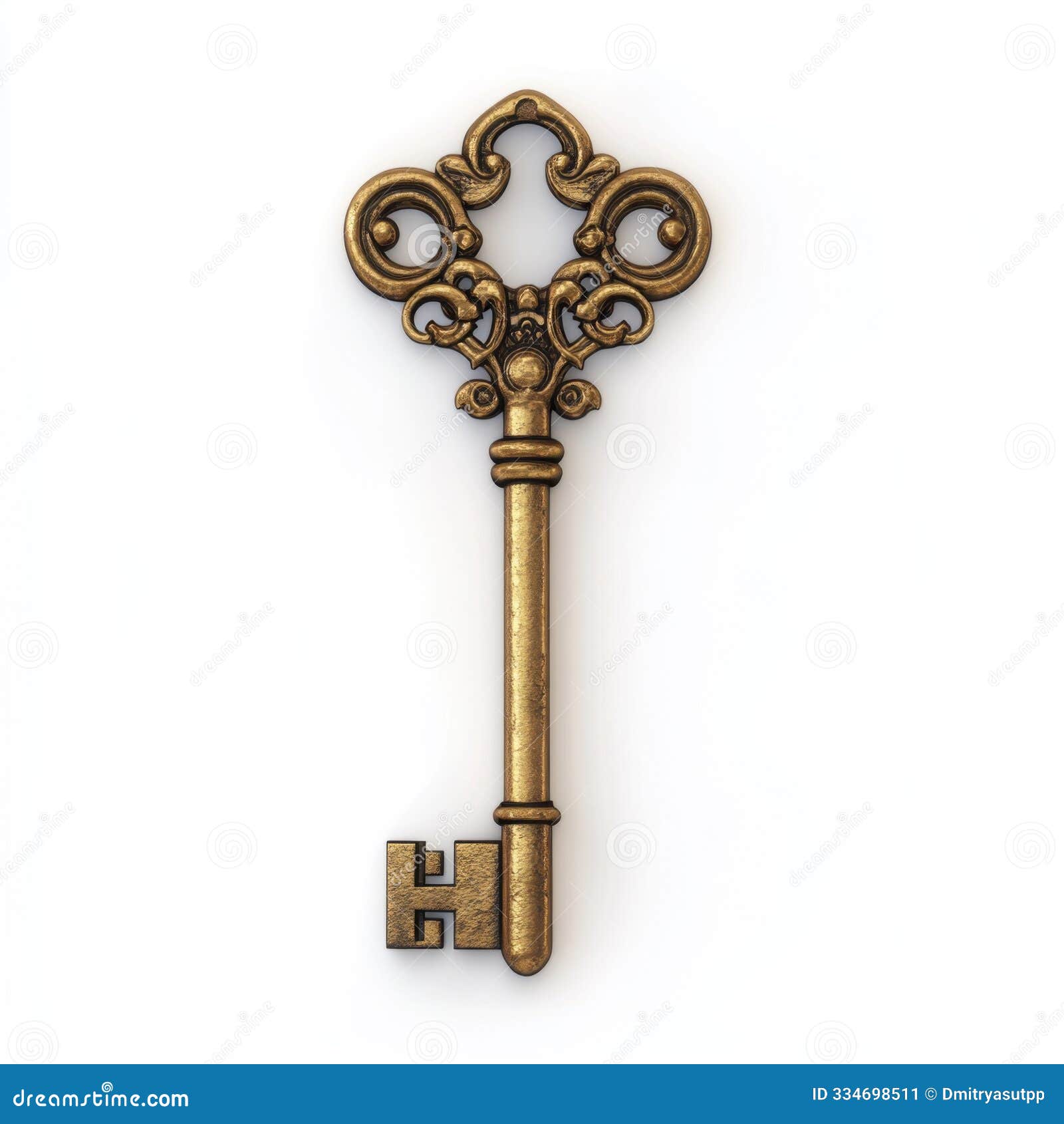 ornate golden vintage key with intricate  on white background