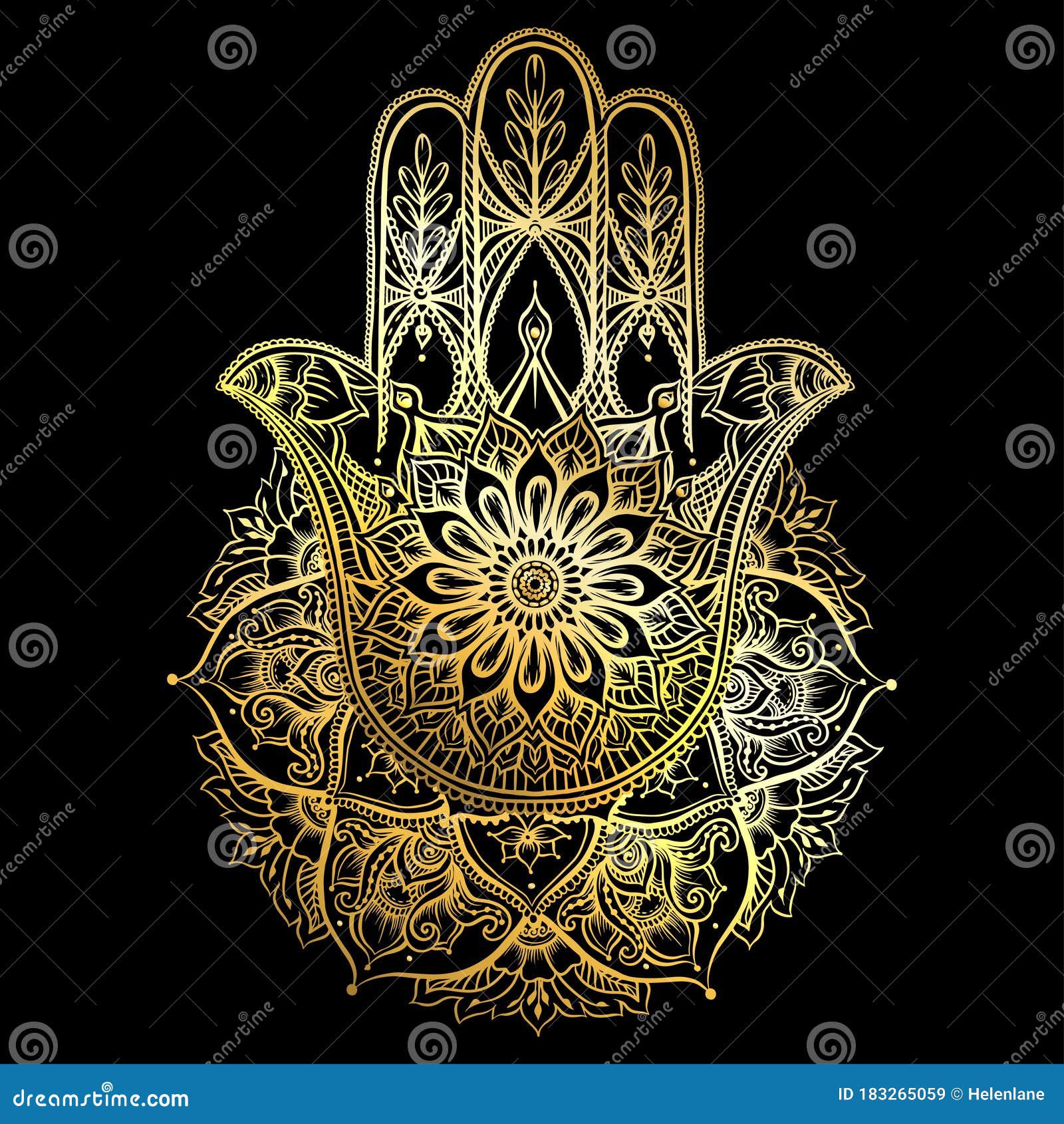 Ornate hand drawn hamsa. stock vector. Illustration of background ...