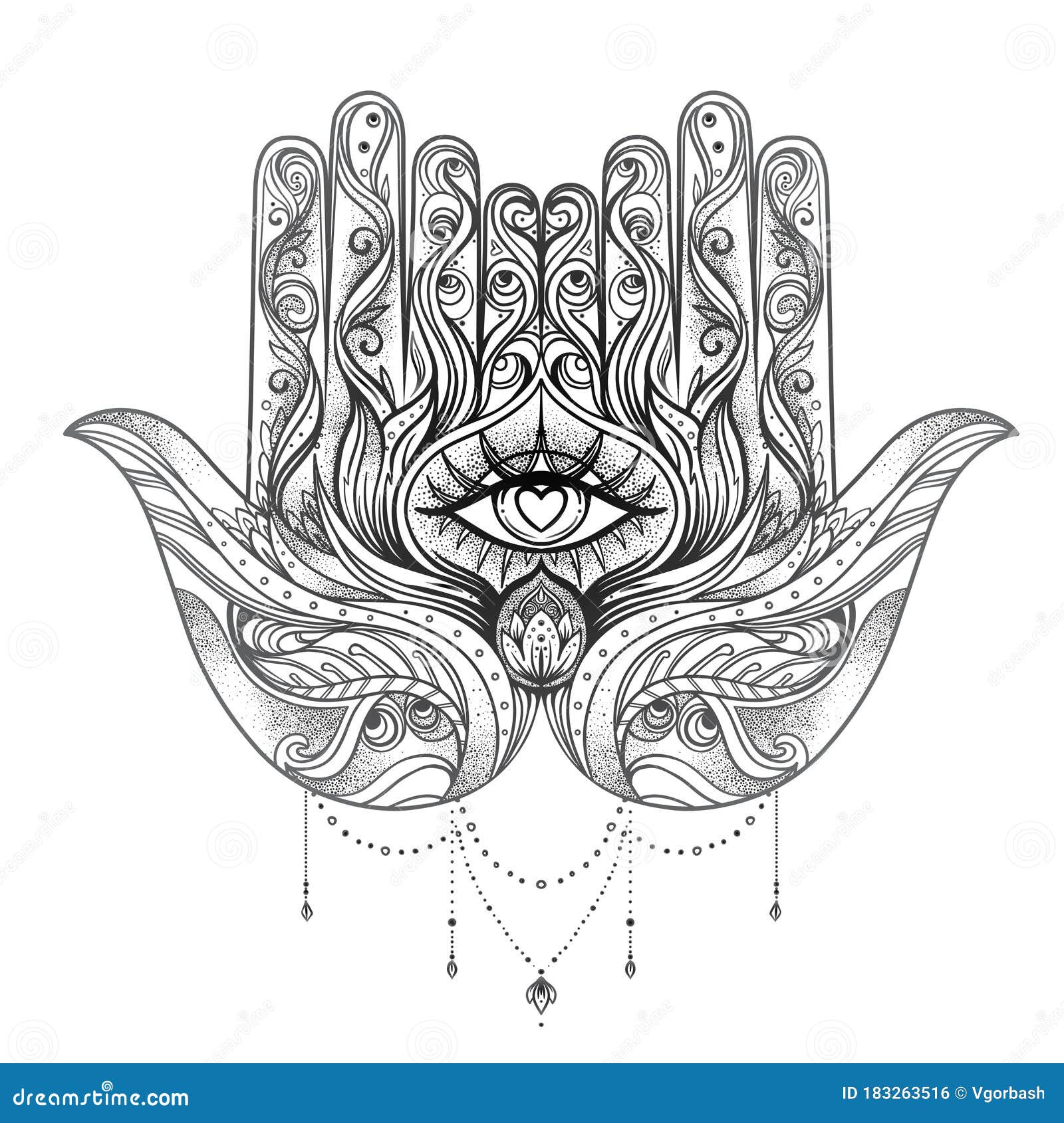 Ornate Hand Drawn Hamsa. Popular Arabic and Jewish Amulet. Vector ...