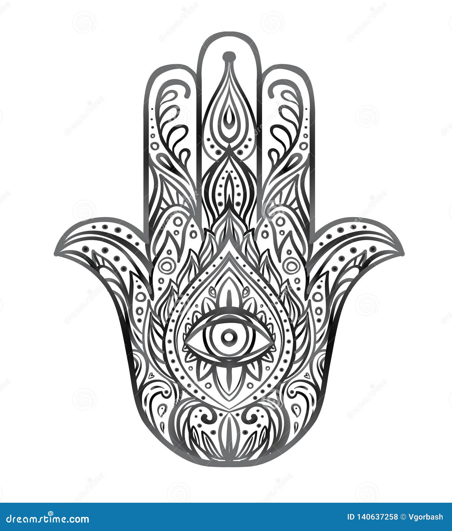 Ornate Hand Drawn Hamsa. Popular Arabic and Jewish Amulet. Vector ...