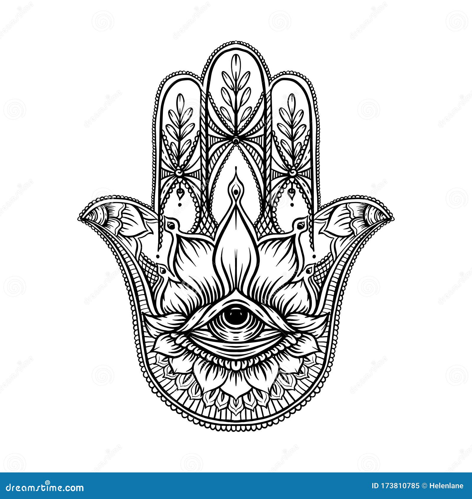 Ornate hand drawn hamsa. stock vector. Illustration of isolated - 173810785