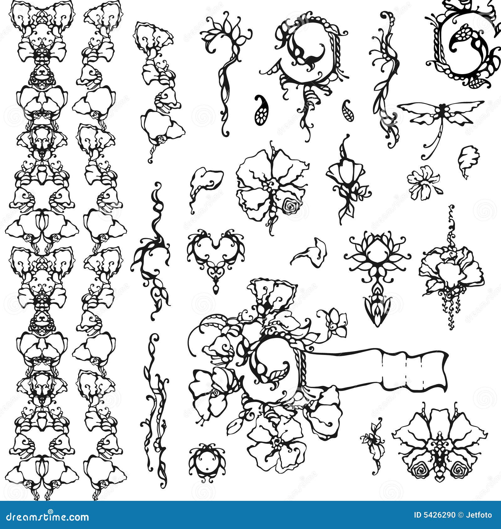 Ornement floral, noir et blanc. Ornement floral, éléments de conception de vecteur, noirs et blancs