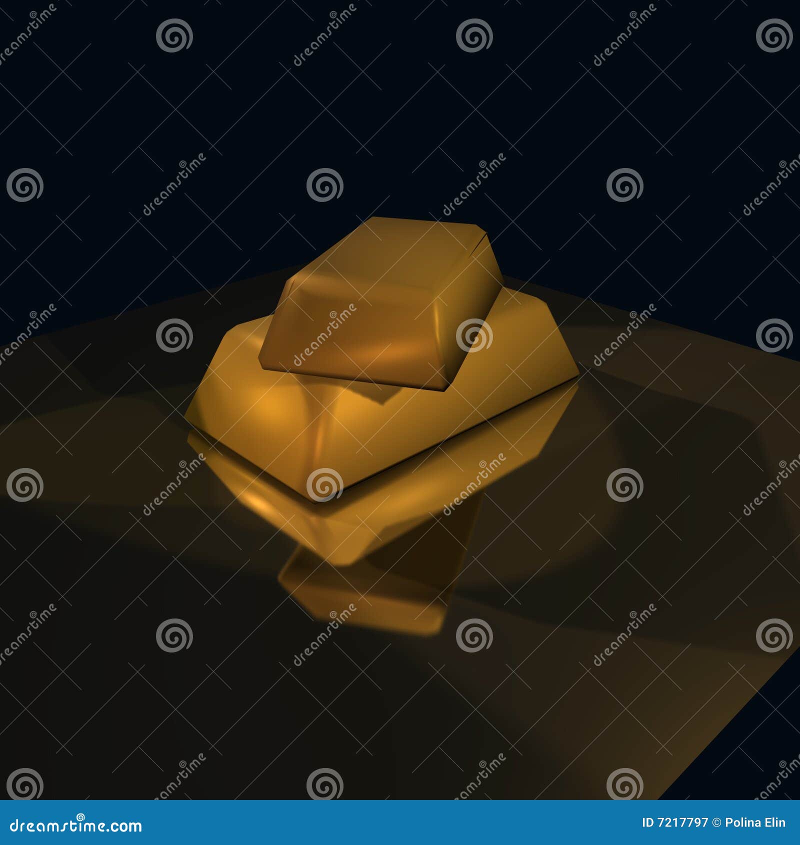 Un'illustrazione 3d di 2 blocchetti dell'oro su priorità bassa nera con ombra e le riflessioni