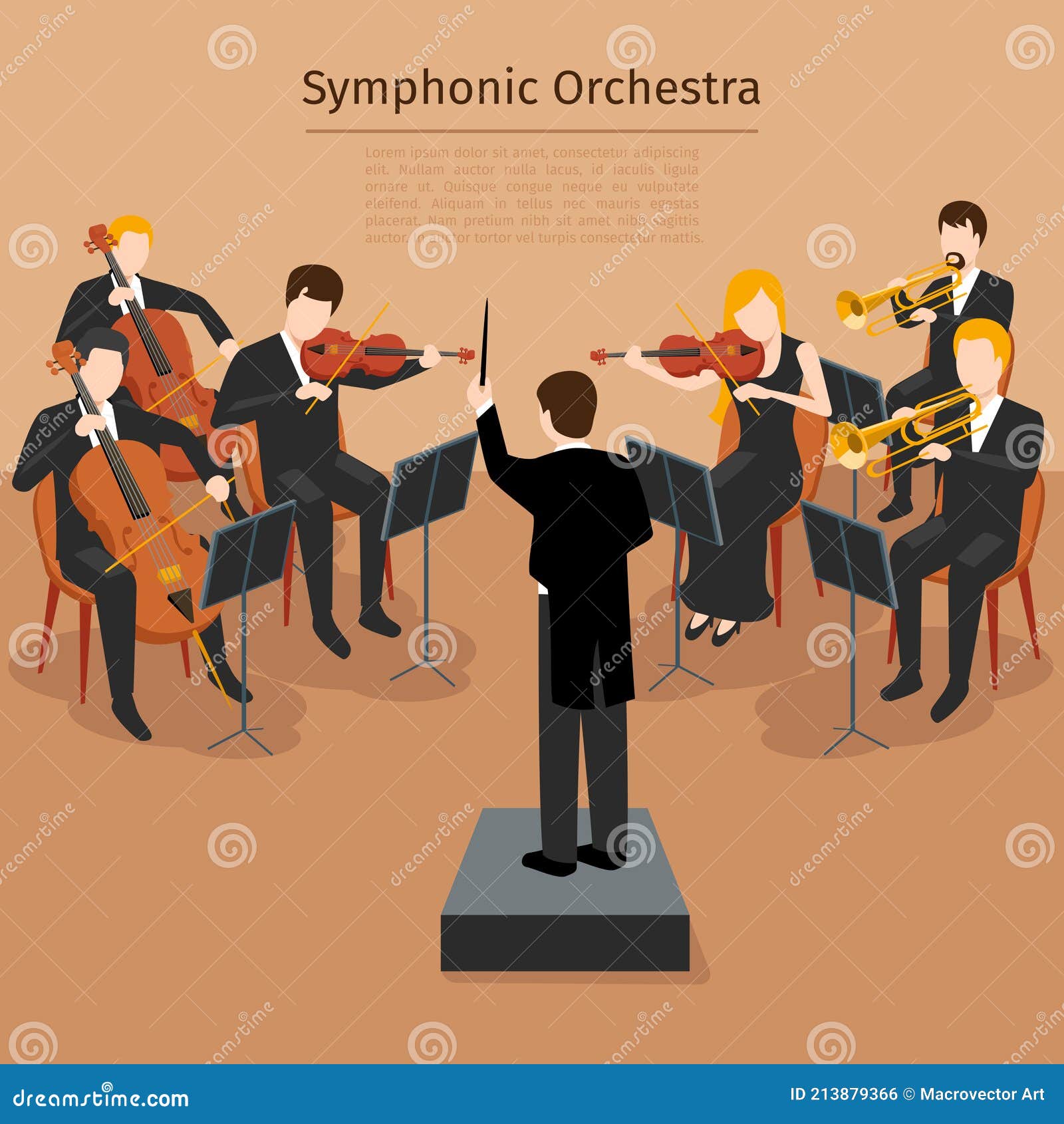 Orquesta Sinfónica Vector Ilustración Ilustración del Vector - Ilustración  de concierto, hombre: 213879366