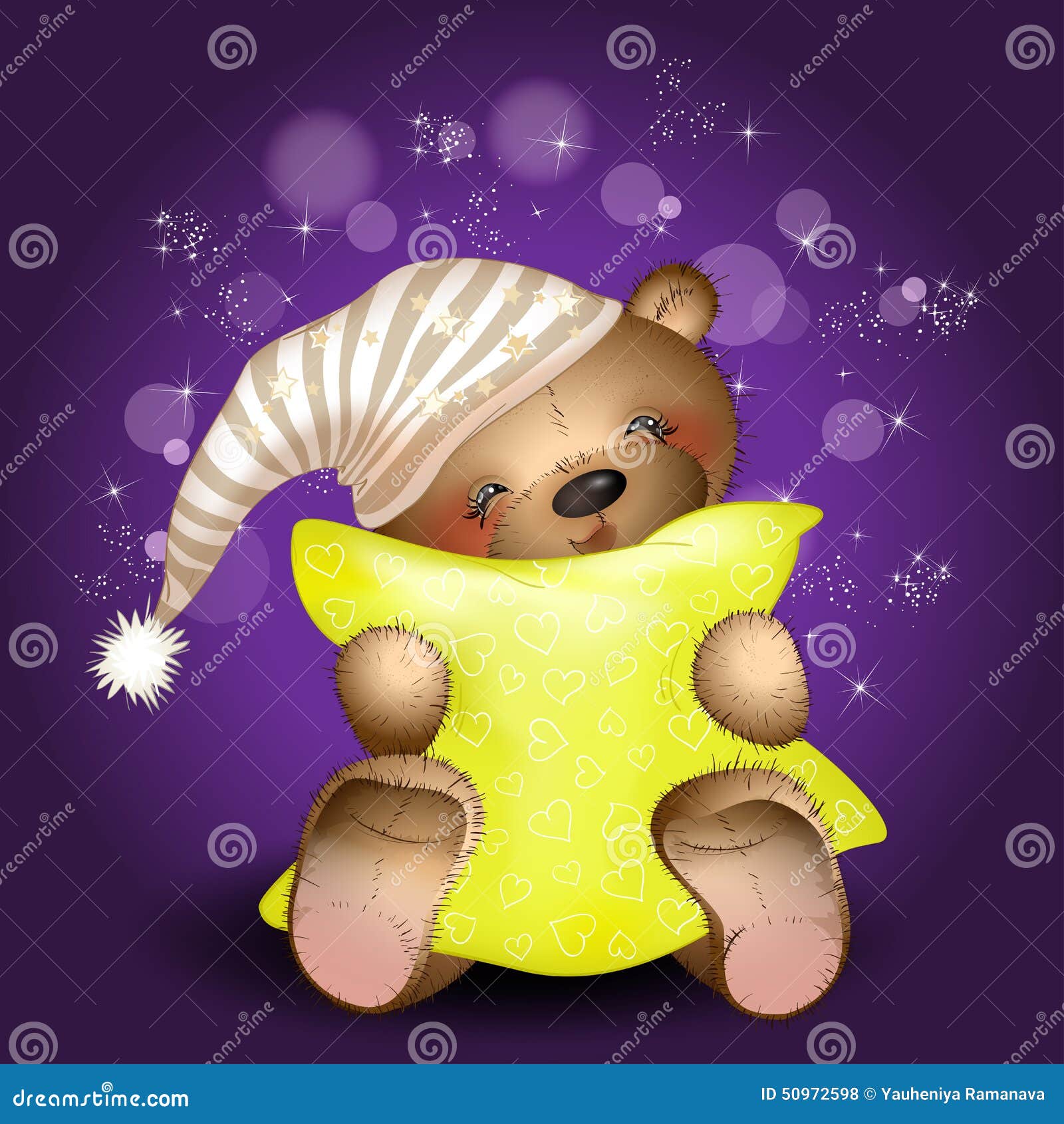 Orso che abbraccia un cuscino Fotografie Stock Libere da Diritti