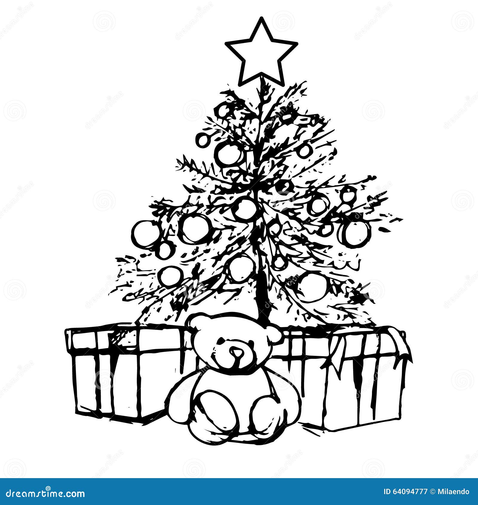 Orso Sotto Lalbero Di Natale Illustrazione Vettoriale