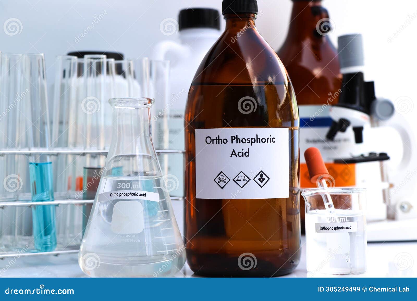 ortho phosphoric acid in bottle , chemical in the laboratory and industry