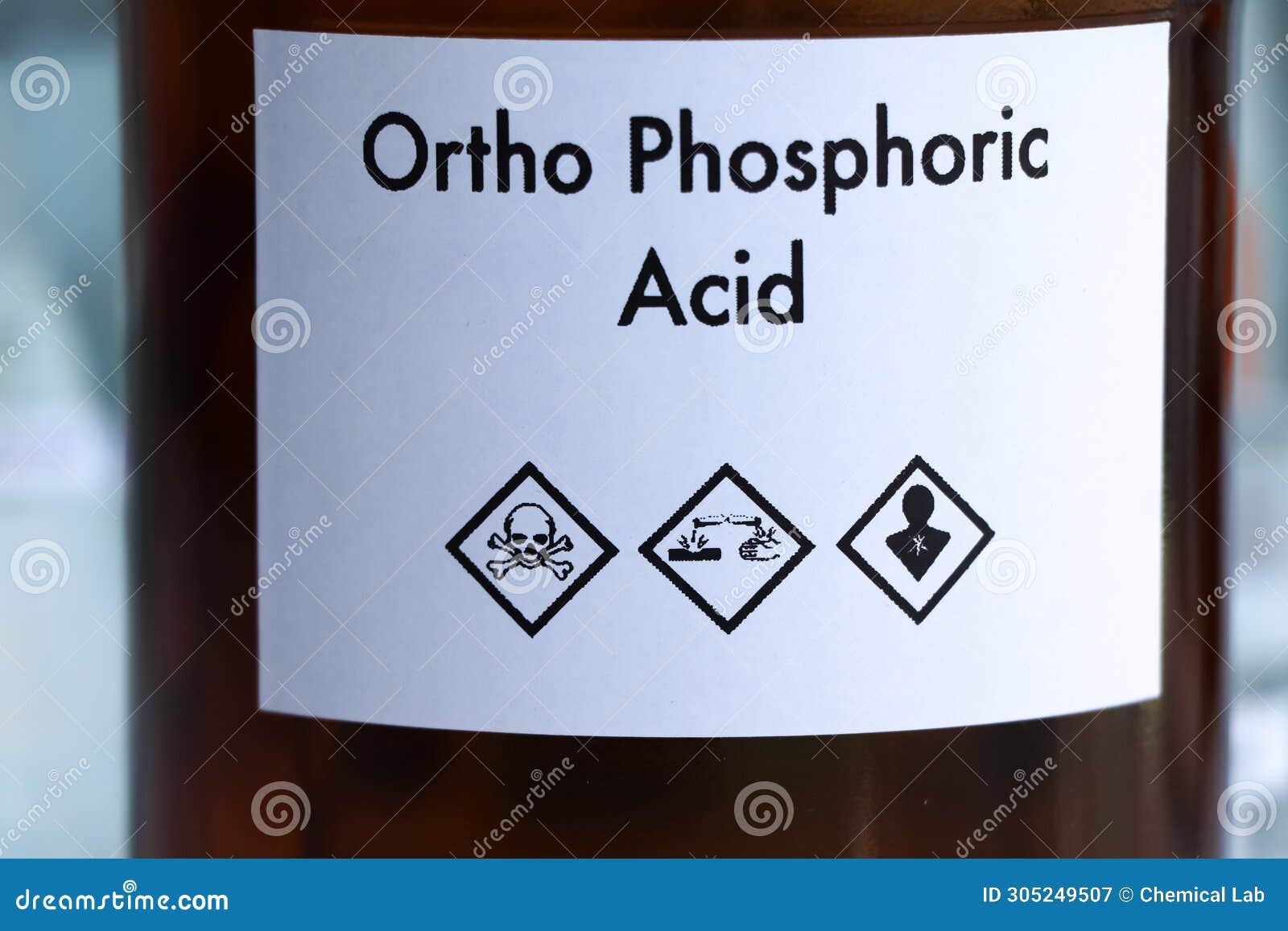 ortho phosphoric acid in bottle , chemical in the laboratory and industry