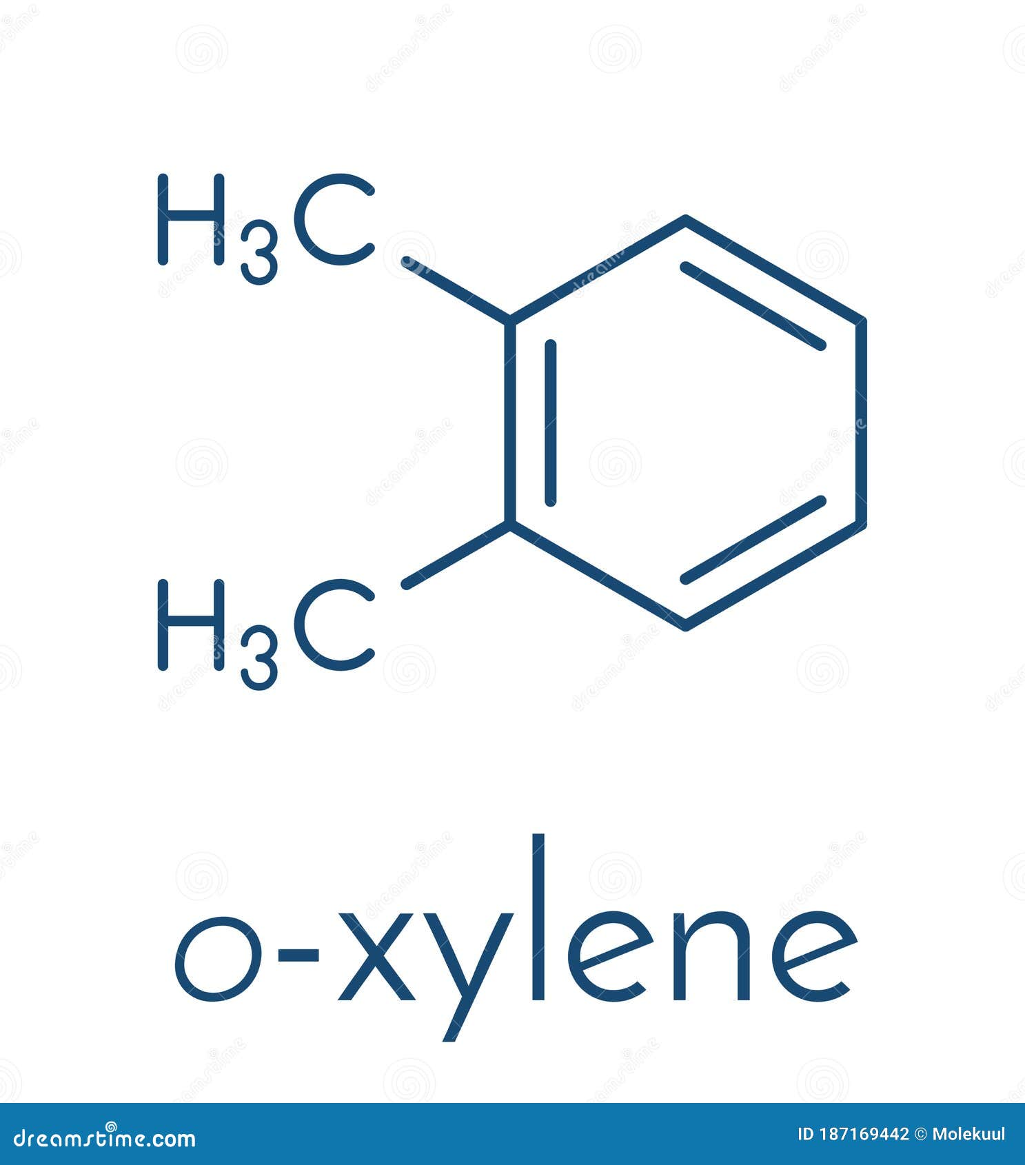 ortho-xylene o-xylene aromatic hydrocarbon molecule. skeletal formula.