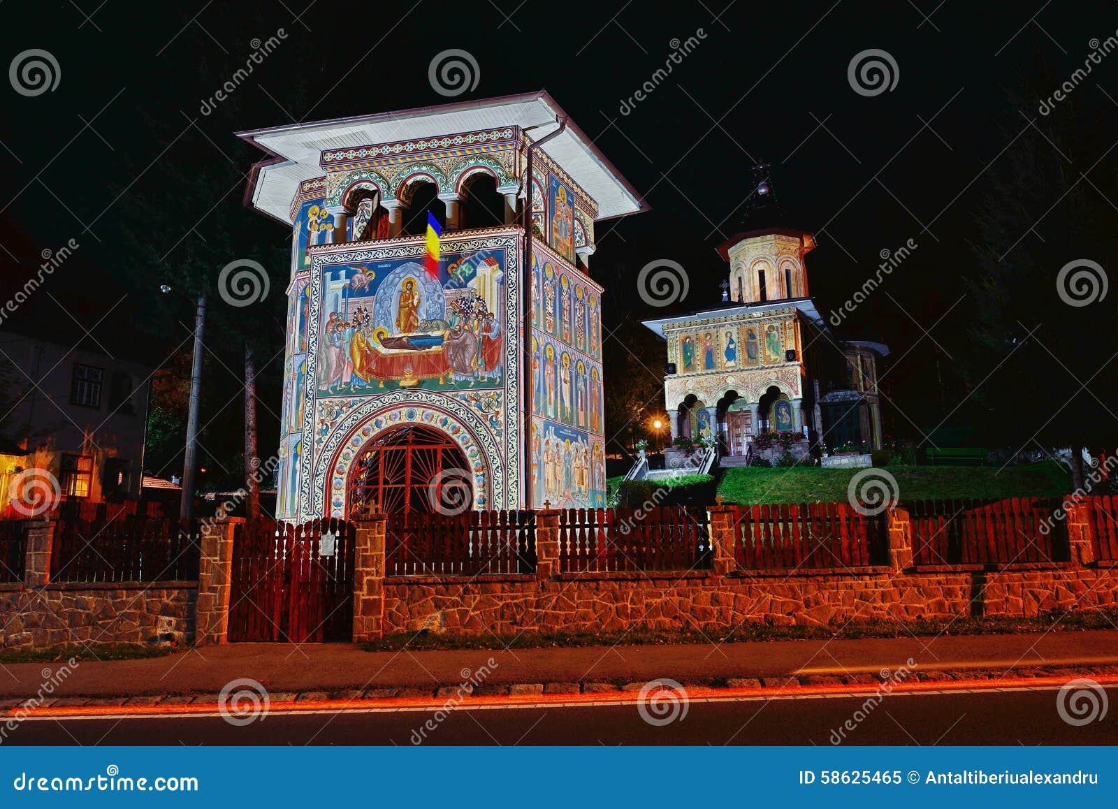 the orthodox church from baile tusnad, transylvania, romania by night.