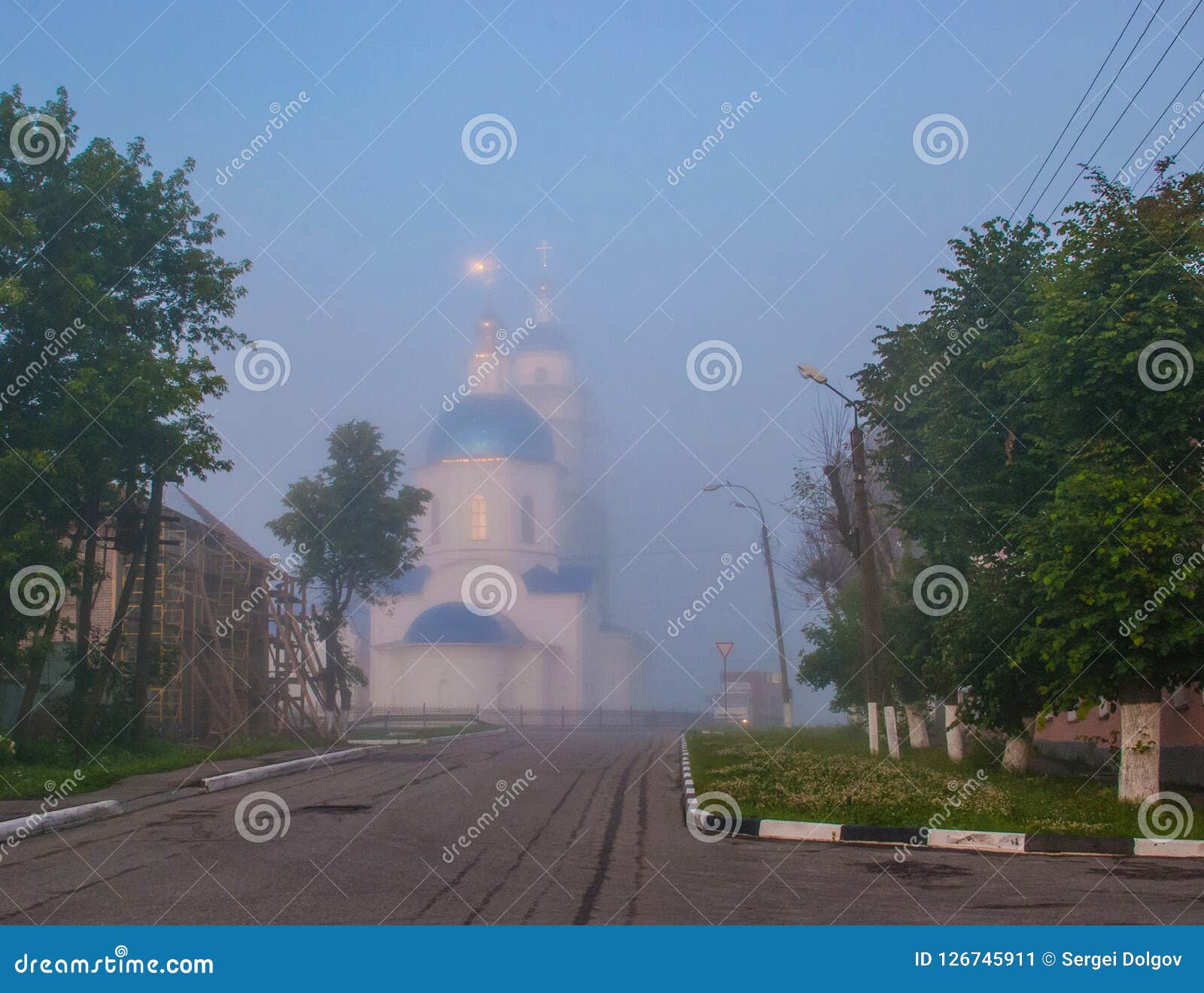 orthodox church foggy morning road truck morning