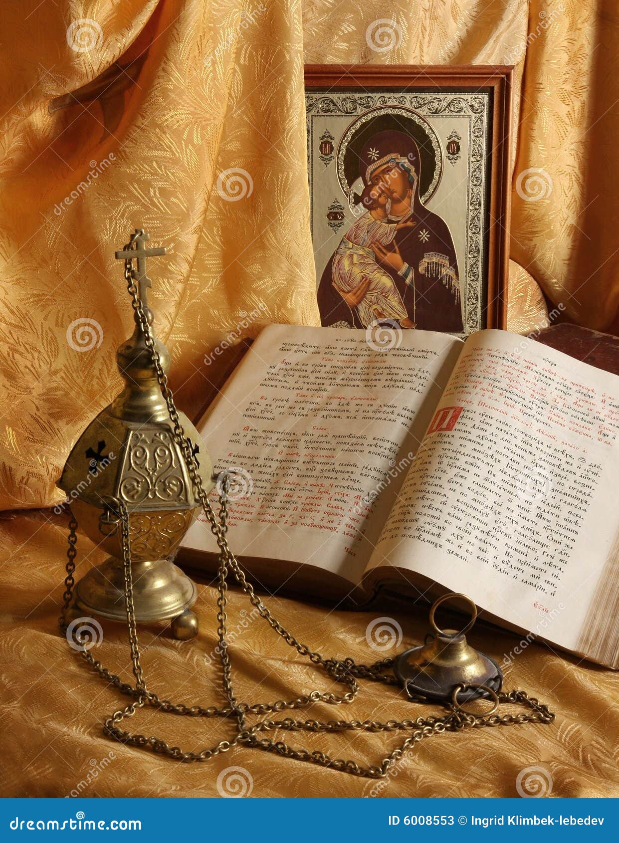 orthodox icon, books and censer