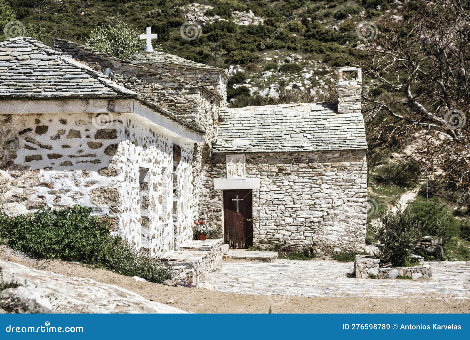 orthodox monastery saints asomatos in penteli, a mountain to the north of athens, greece