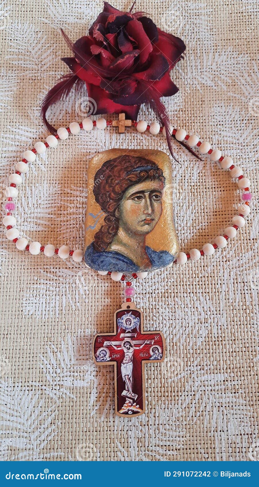 Orthodox Prayer Rope with Big Red Wooden Cross and Archangel Gabriel ...