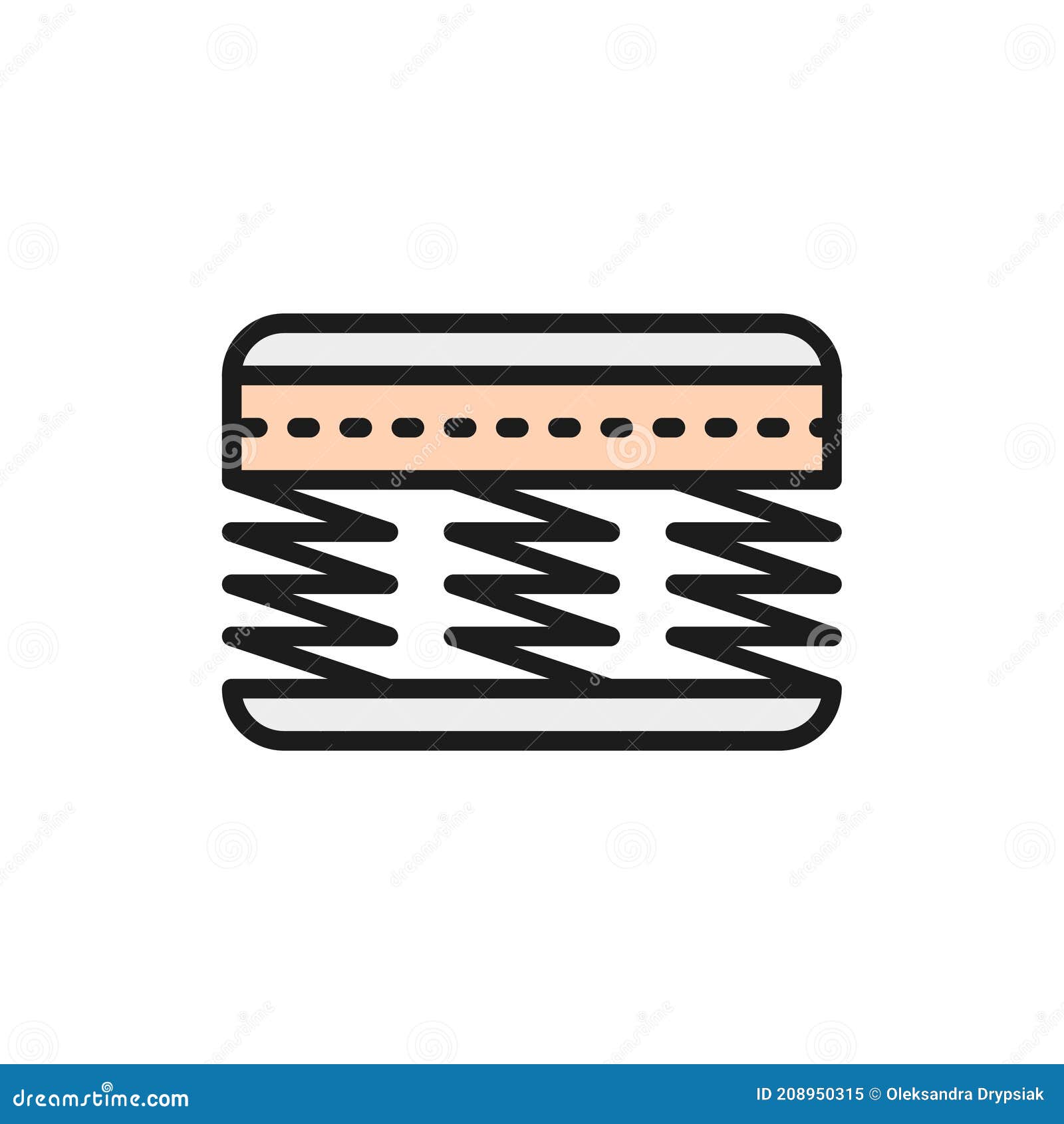orthopedic spring bed mattress, spring material flat color line icon.