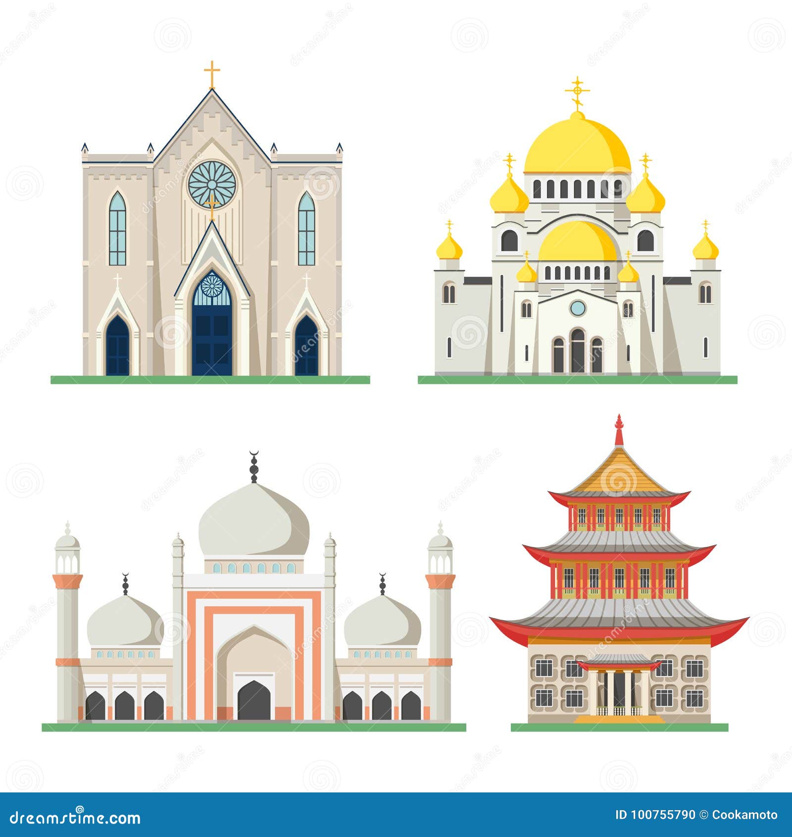 Il Battesimo Ortodosso è Riconosciuto Dalla Chiesa Cattolica Ortodosso E Chiesa Cattolica, Pagoda E Moschea Illustrazione Vettoriale