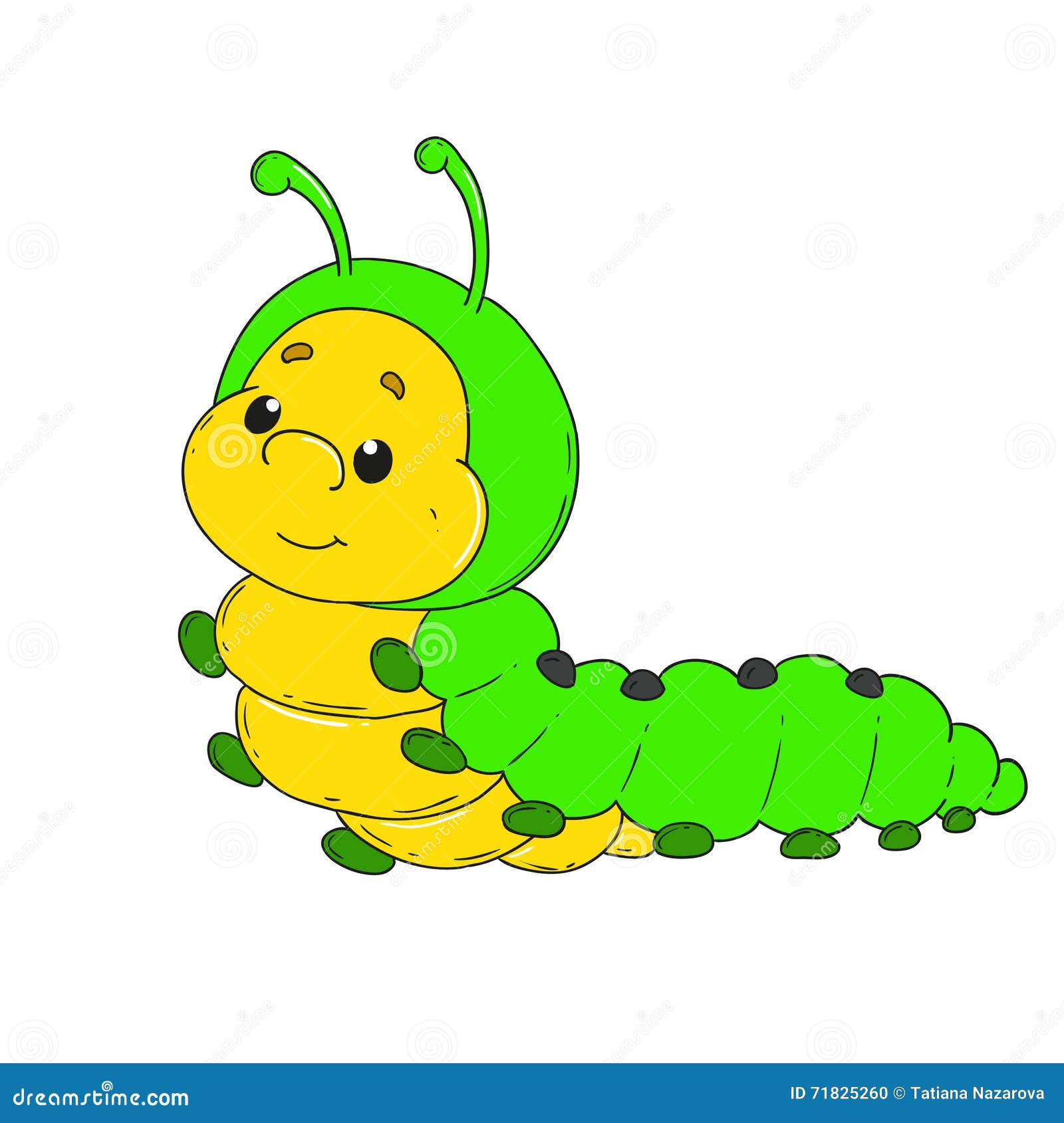 Oruga Del Personaje De Dibujos Animados Gusano Alegre Stock de ilustración  - Ilustración de arte, larva: 71825260